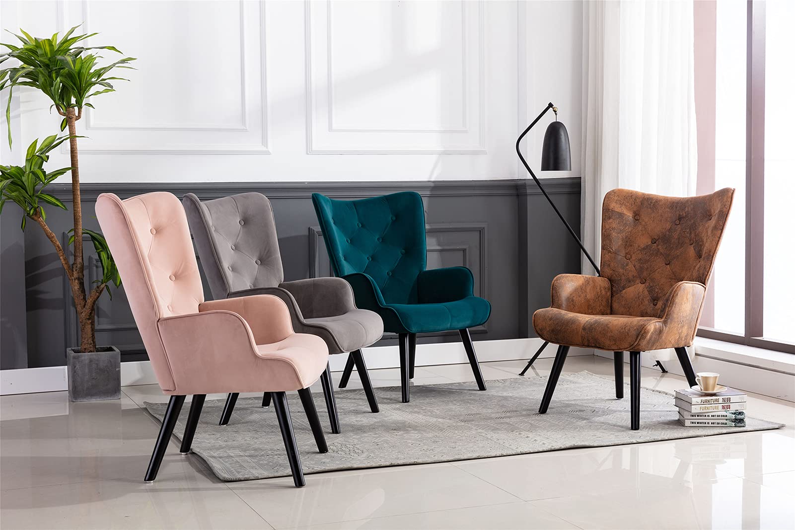 Baysitone Modern Velvet Accent Chair - High Back Comfortable Lounge Chair for Living Room, Bedroom & Office - Upholstered Compact Leisure Side Chair in Teal Blue - Perfect for Reading Nook, Small Spaces & Home Decor