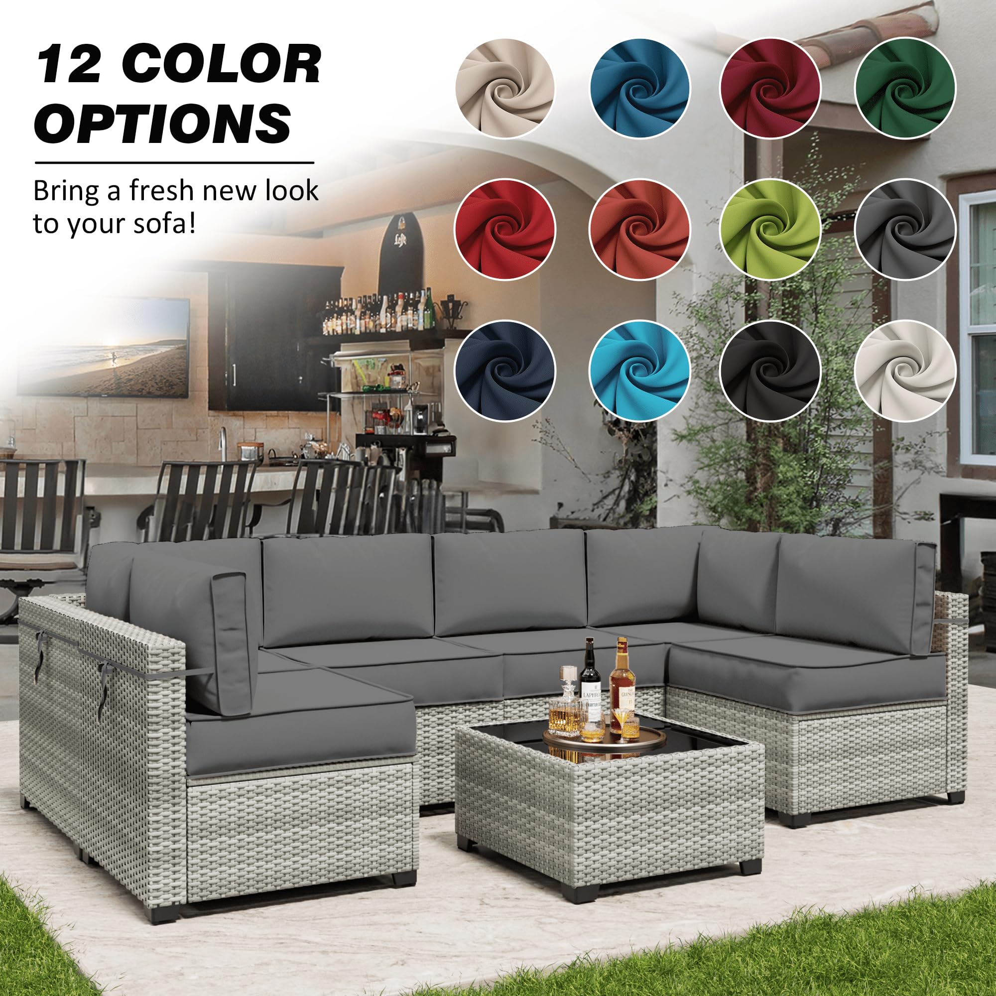 14-Piece Waterproof Outdoor Cushion Slipcovers with Zipper - Replacement Covers for Patio Furniture, Sofa & Couch (3 Sizes) - Perfect for Backyard, Deck, Poolside & Garden Use