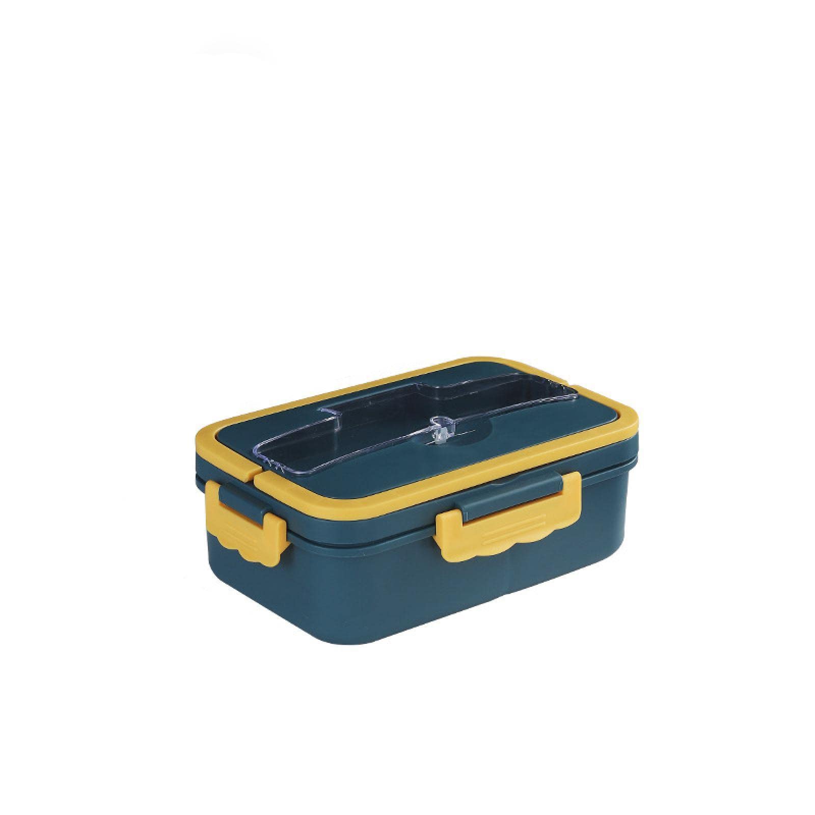 Double-Layer Microwave-Safe Plastic Lunch Box with Compartments - 1000ml Bento Food Storage Container for Students & Office Workers (Blue, Includes Wheat Cutlery) - Ideal for Meal Prep, School Lunches & Office Dining