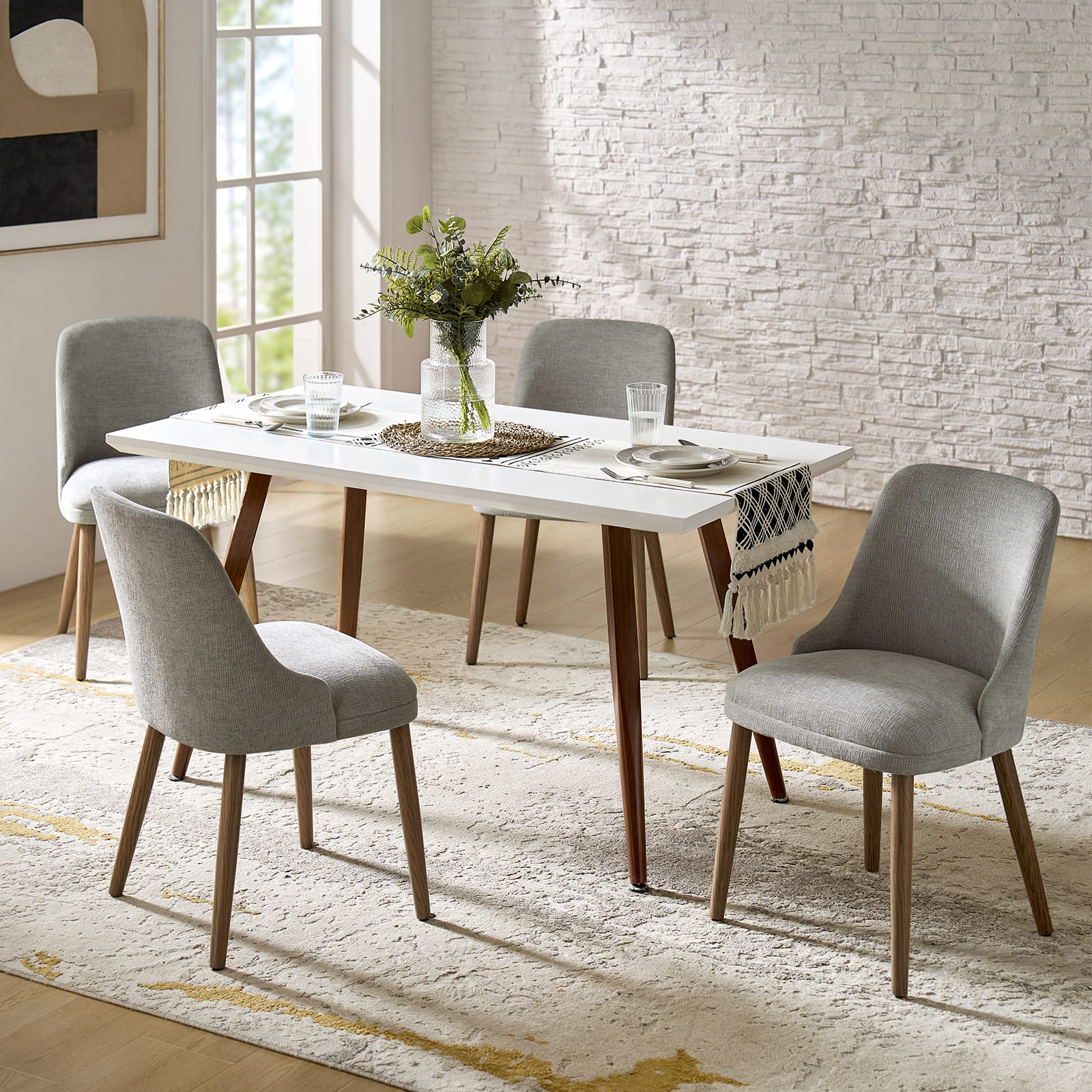 Zara Dining Chairs Set of 2/4/6 - Modern Curved Backrest with Natural Wood Legs & Plush Cushion - Perfect for Kitchen, Dining Room, or Breakfast Nook