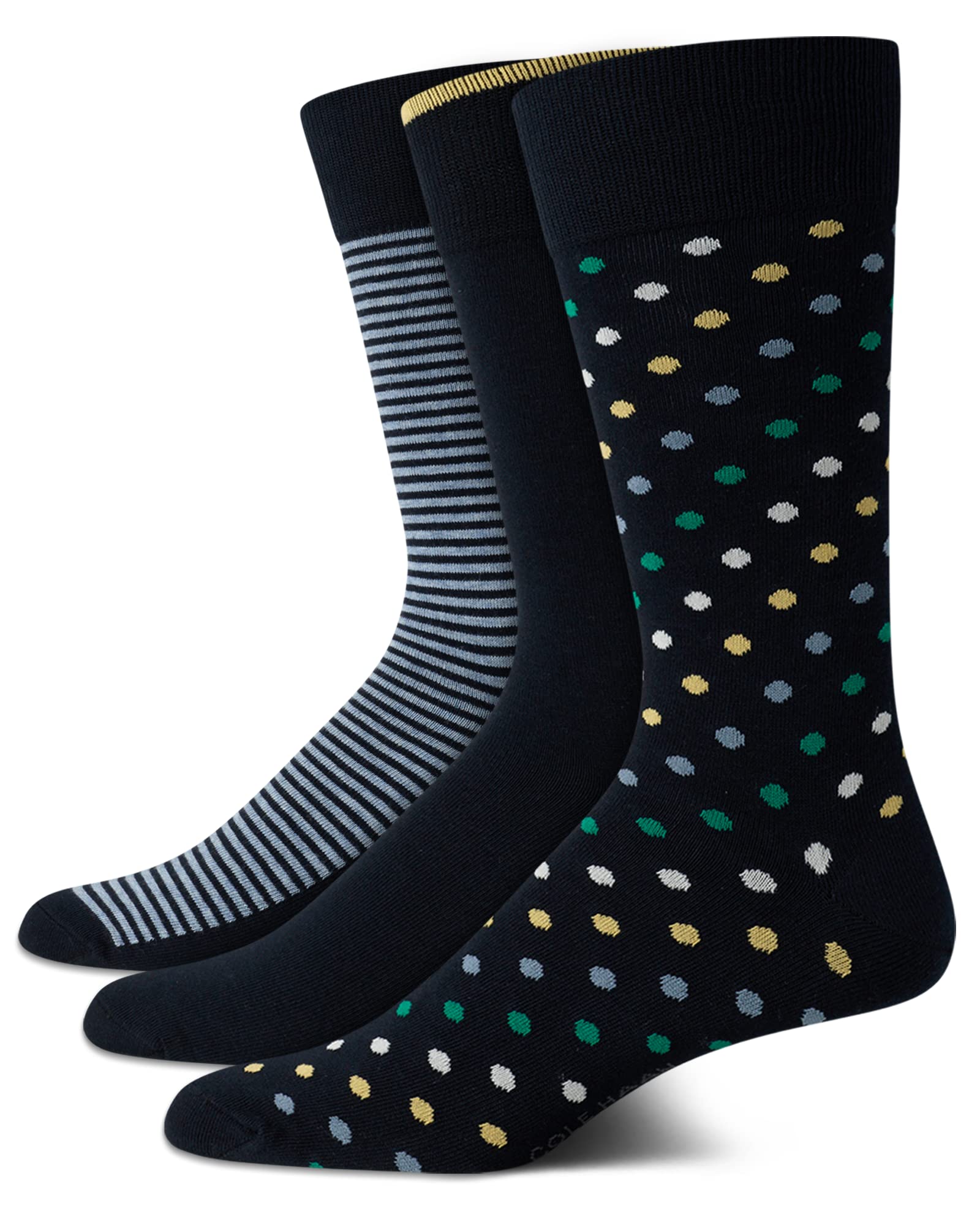 Cole Haan Men's Dress Socks - Premium Cotton Patterned Crew Socks (3 Pack) for Business, Office & Formal Occasions