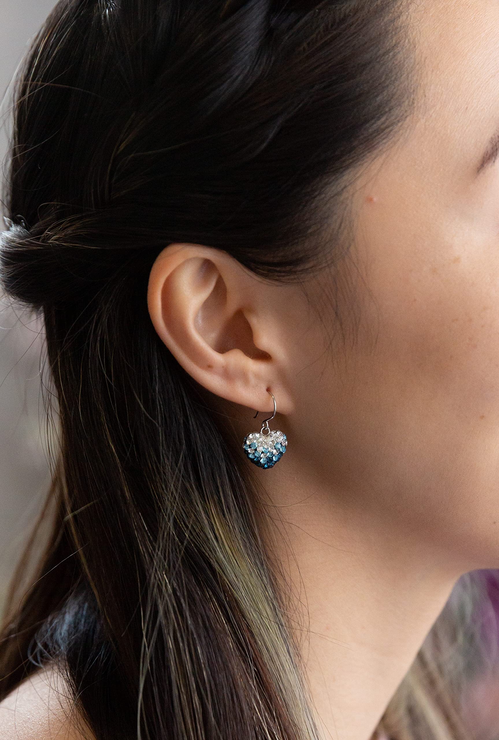 Crystal Pave Ombre Heart Dangling Silver Earrings for Women - Elegant Drop Dangle Jewelry for Valentine's Day, Anniversary, Wedding & Party Occasions
