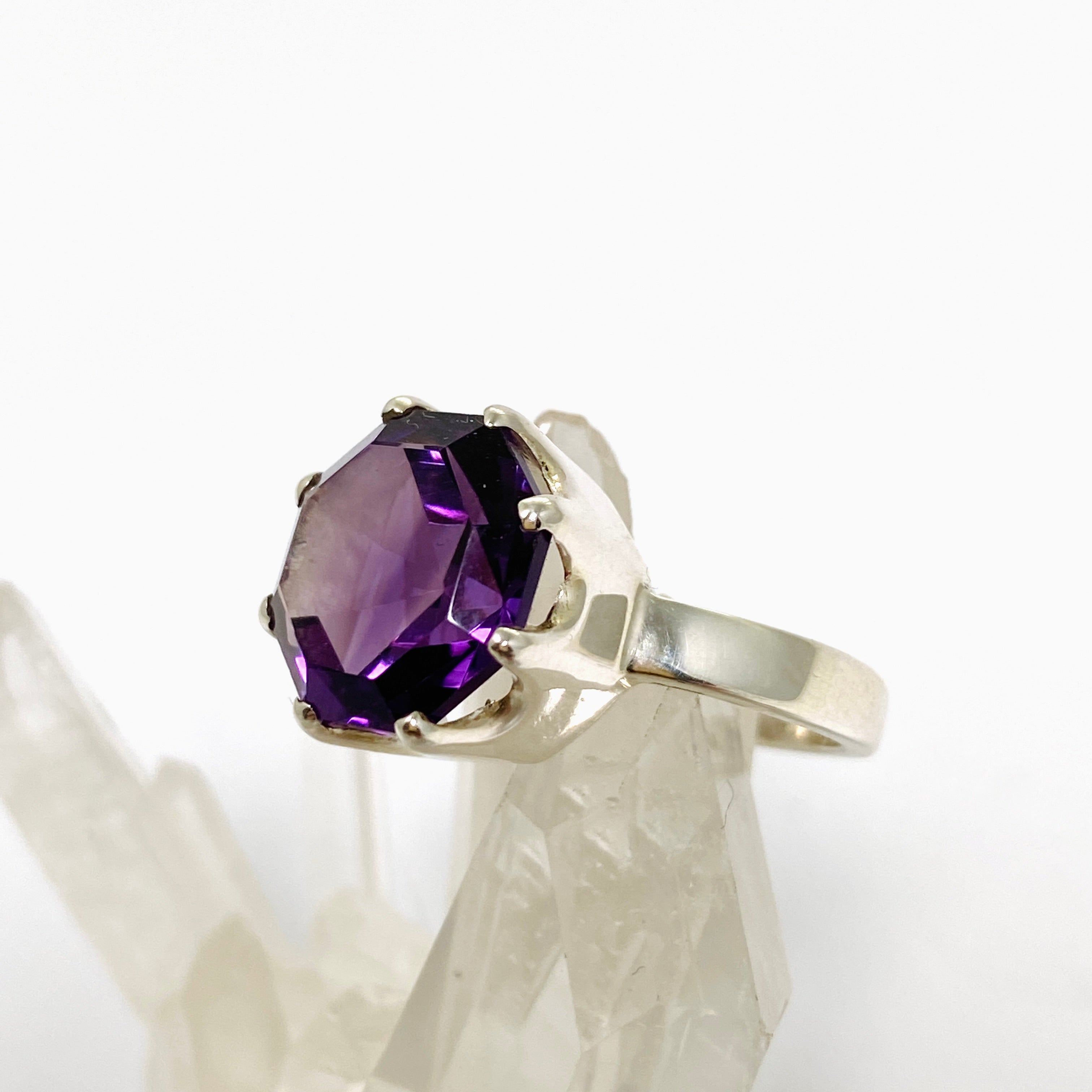 Amethyst Hexagon Faceted Ring - Size 7 PRGJ839 - Elegant Purple Gemstone Jewelry for Women, Perfect for Weddings, Parties & Special Occasions