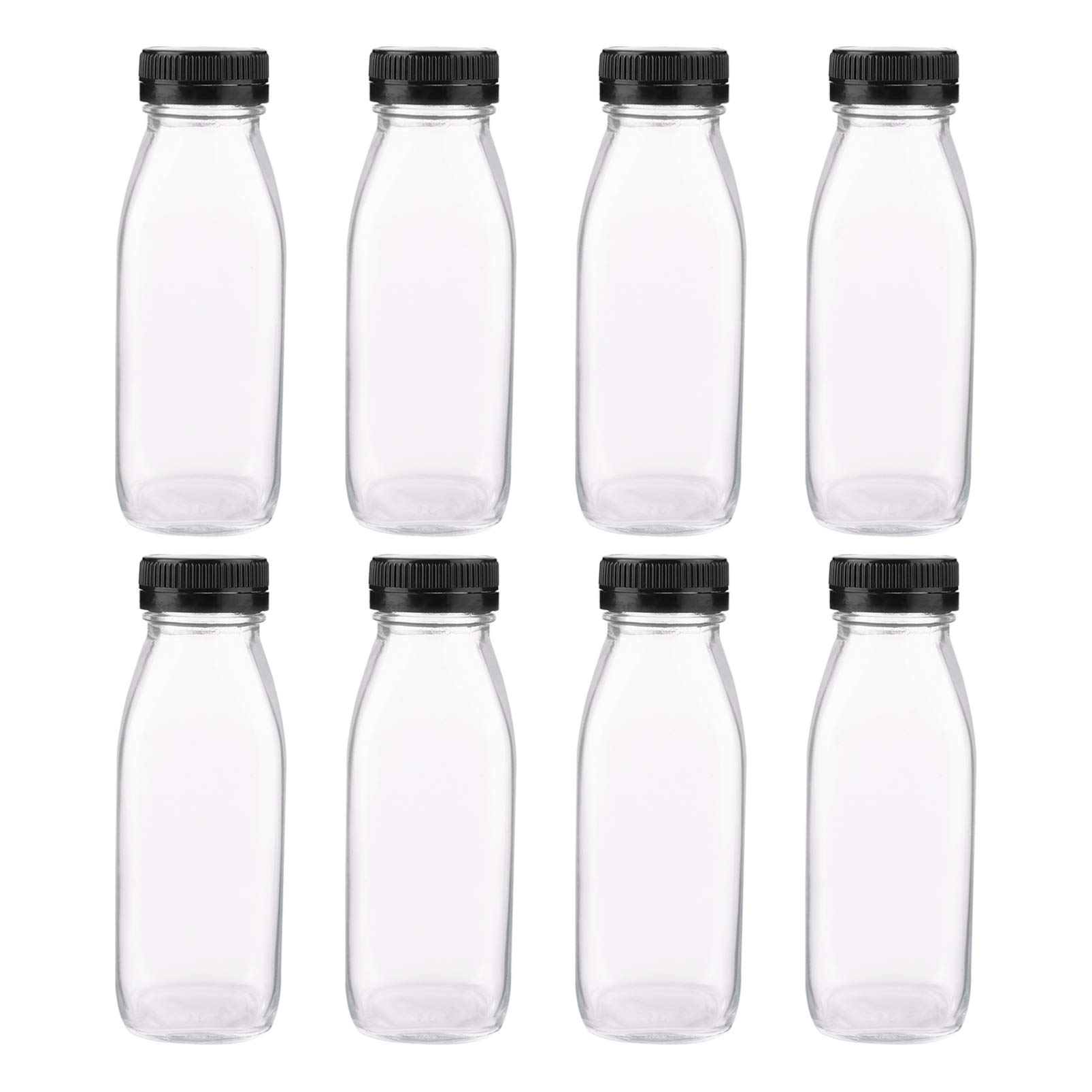 8-Piece Clear Glass Juice Bottles with Lids - Reusable Milk, Yogurt & Beverage Containers for Kitchen, Smoothies, Meal Prep & Party Serving