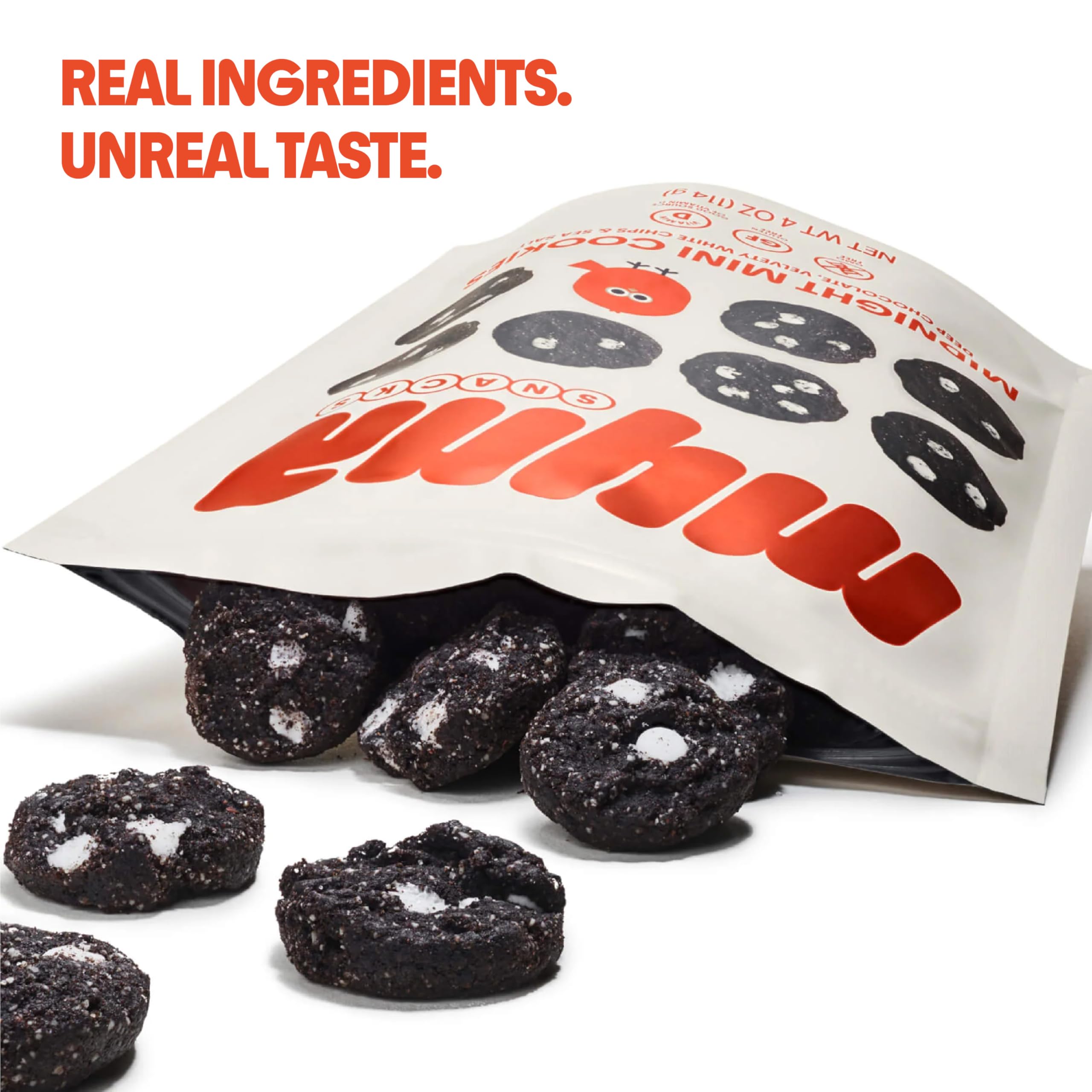 Myna Snacks Midnight Mini Cookies - Gluten Free Dairy Free Chocolate Cookies with White Chips - Healthy Vegan Snacks No Artificial Ingredients - 16oz (4 Pack) - Perfect for Late Night Cravings, Office Snacks & School Lunches