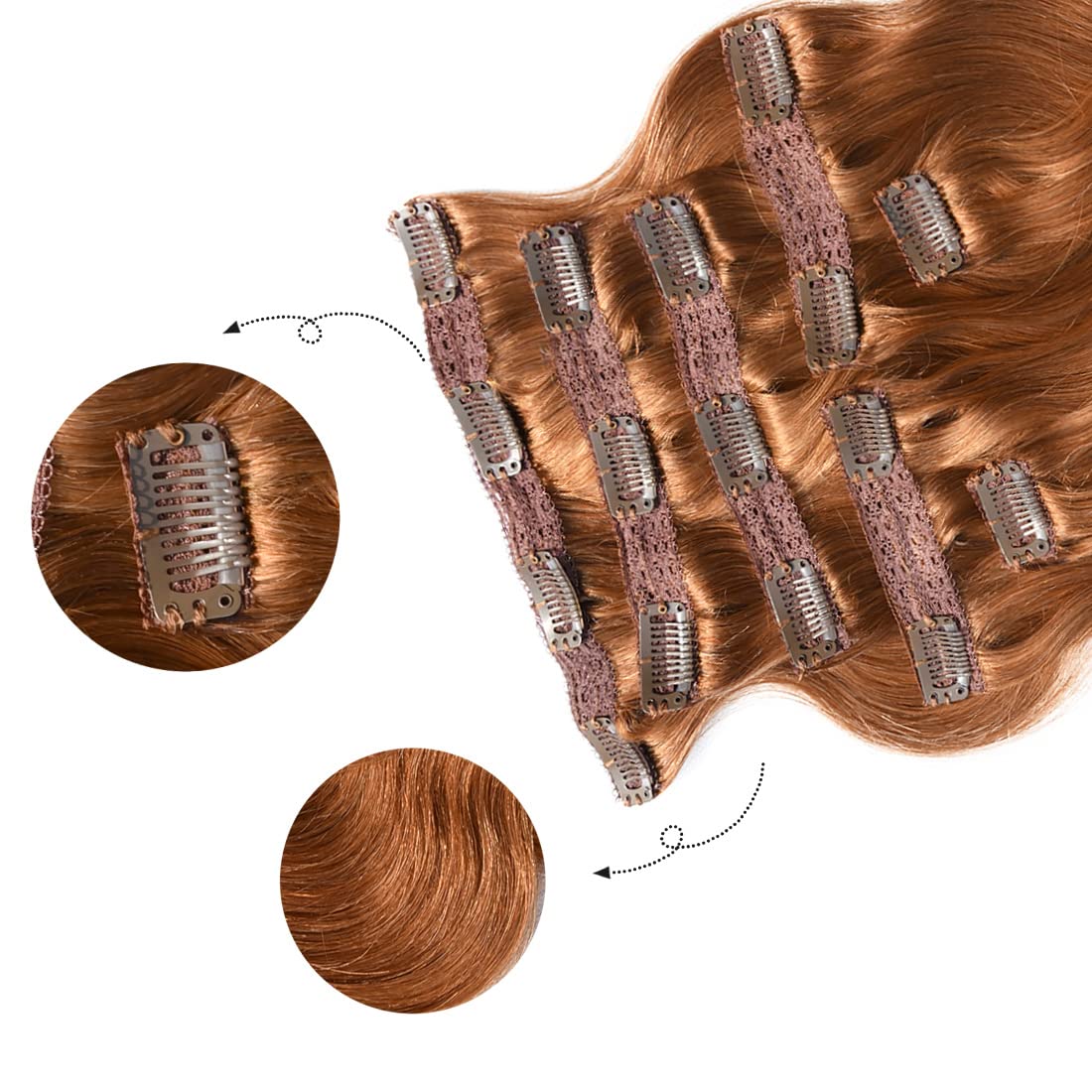 22 Inch Copper Red Human Hair Clip-In Extensions - 140g Brazilian Virgin Hair, Double Weft, 7Pcs/Lot with 16 Clips | Perfect for Parties, Weddings & Daily Styling