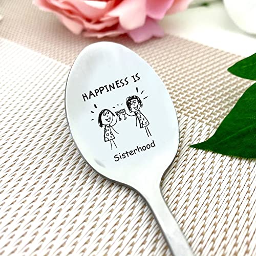 Personalized Engraved Silver Coffee Spoon - 7 Inches Sisterhood Gift for Best Friend, Sister, or Loved One - Perfect for Coffee, Tea, Peanut Butter & Special Occasions