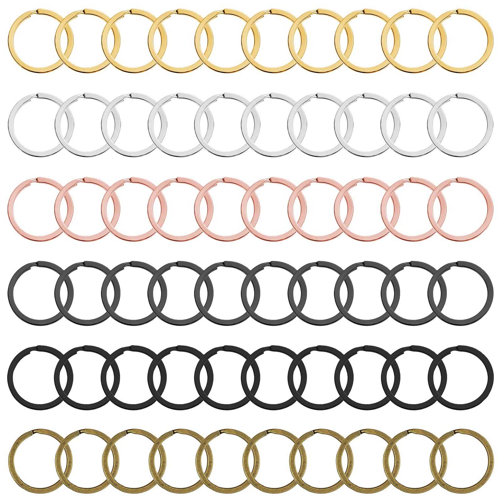60pcs Flat Key Chain Rings - Metal Split Keychain Rings for Home, Car & Office Keys Organization (6 Colors) - Durable Key Attachment for Keychains, Lanyards & DIY Crafts