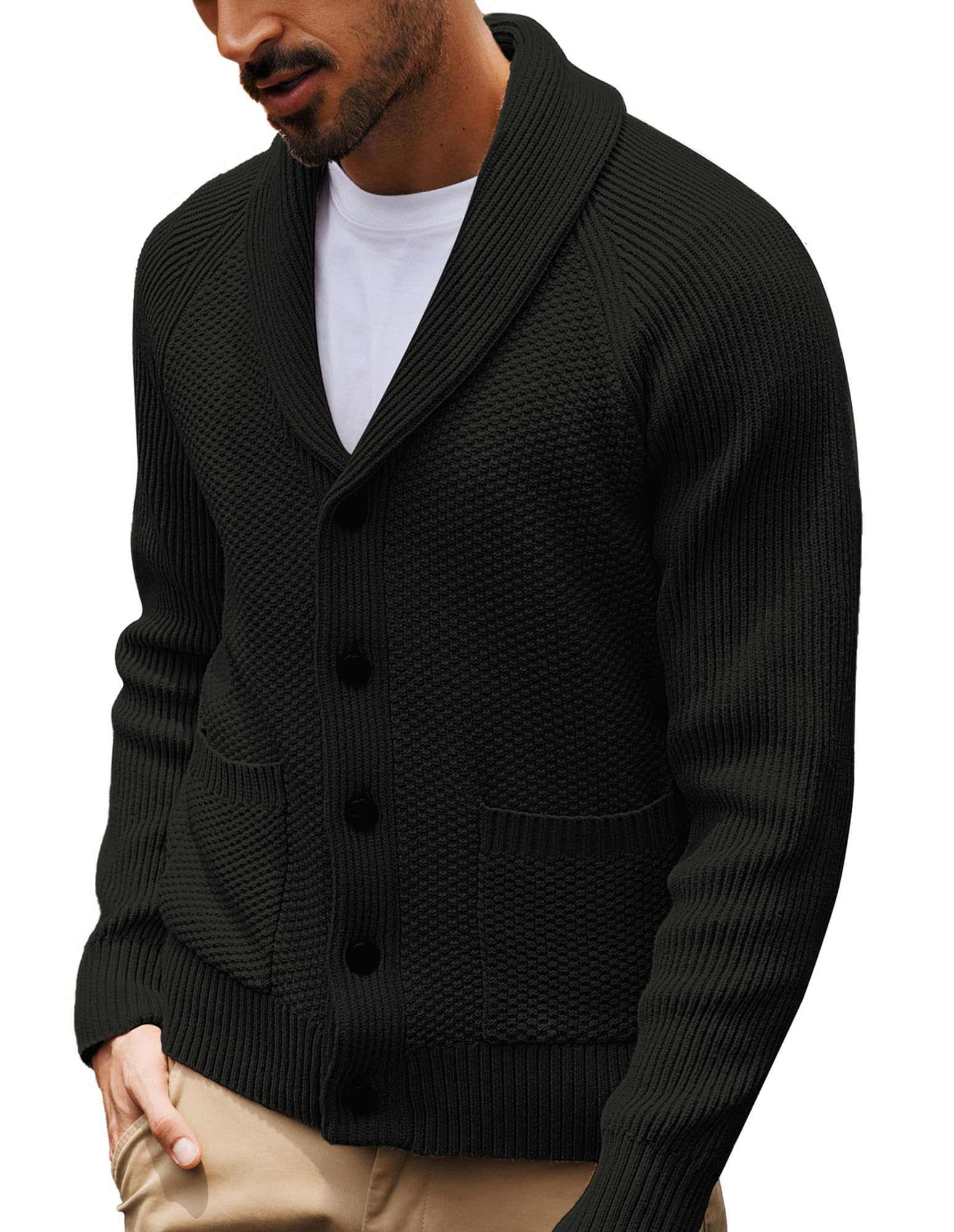 PJ PAUL JONES Men's Textured Knit Shawl Collar Cardigan Sweater - Button Down Casual Pullover for Fall & Winter - Perfect for Office, Date Night and Cozy Evenings