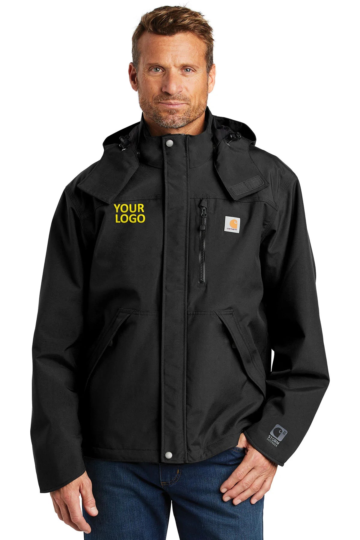 Carhartt Shoreline Brandet Jacket for Men & Women - Waterproof Windbreaker with Hood, Lightweight Outdoor Work Jacket - Perfect for Hiking, Camping & Construction Work (Black)