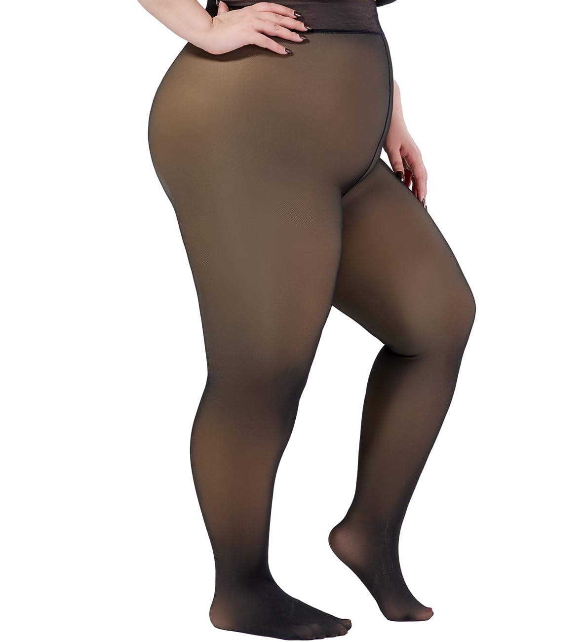 Plus Size Fleece Lined Thermal Tights for Women - Winter Warm Translucent Pantyhose Leggings for Cold Weather & Layering Outfits