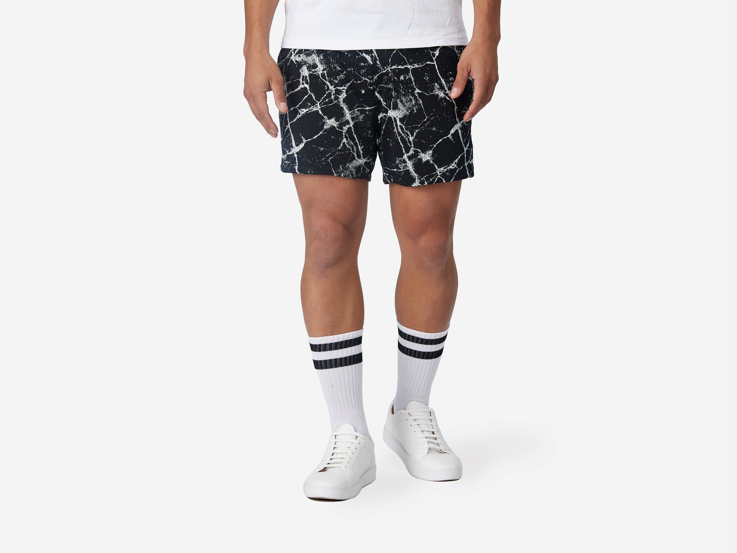 4 Pocket Lounge Shorts for Men - Comfortable Marble Print Casual Shorts | Perfect for Gym, Running, Beach & Summer Vacation