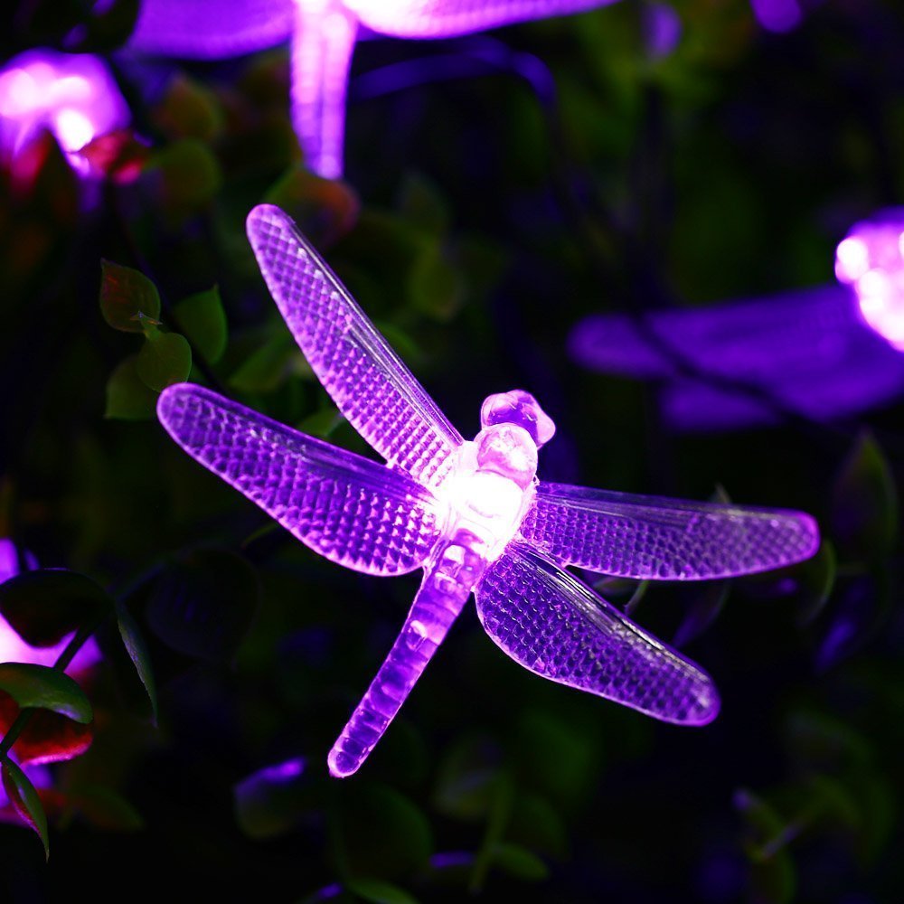 30 LED Solar Dragonfly String Lights - 20FT/6M Waterproof Outdoor Fairy Lights for Garden, Patio, Lawn, Christmas & Holiday Decorations (Purple) - Perfect for Backyard Parties, Wedding Decor & Landscape Lighting