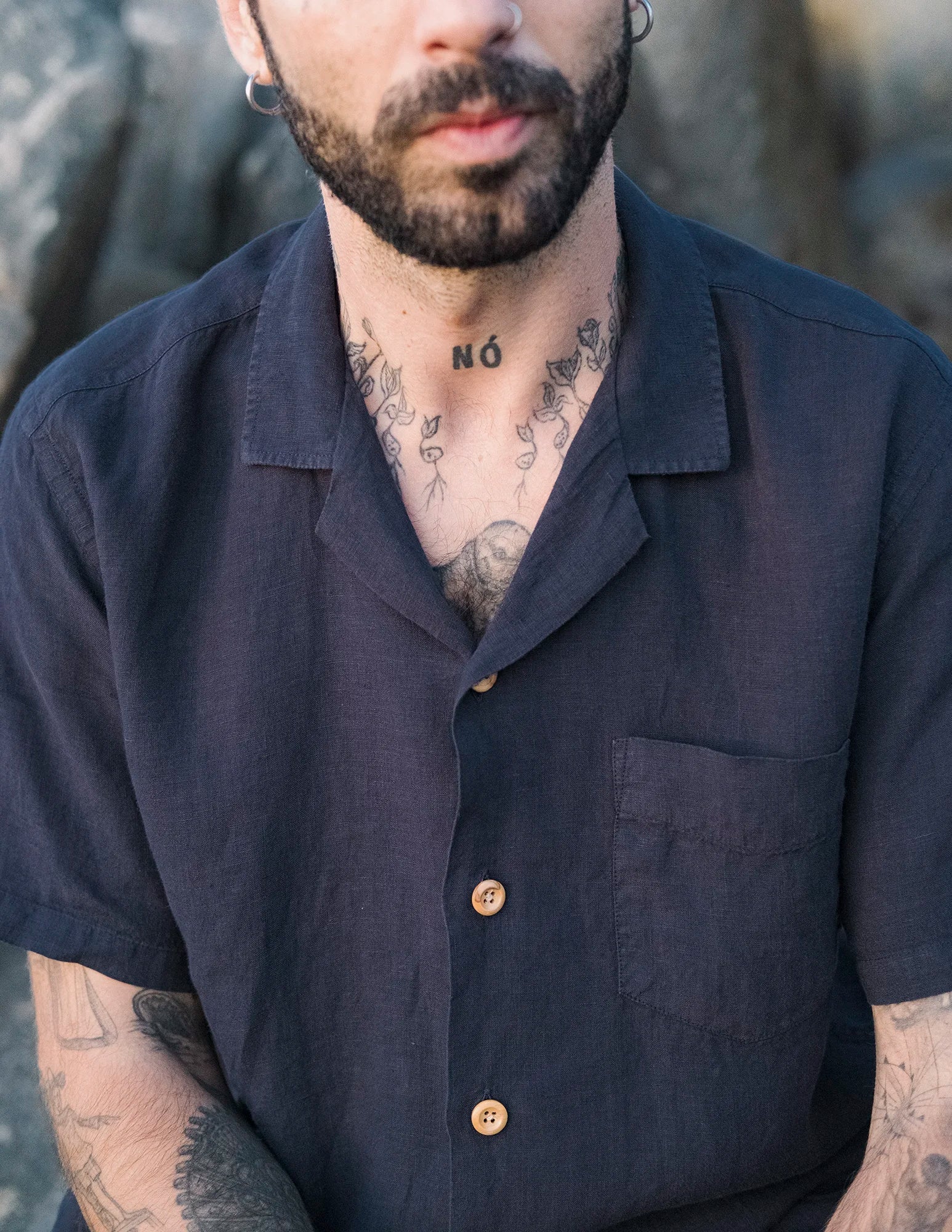 Men's Linen Short Sleeve Shirt - Breathable Summer Casual Top in Areia Marine Blue | Perfect for Beach, Vacation & Outdoor Activities