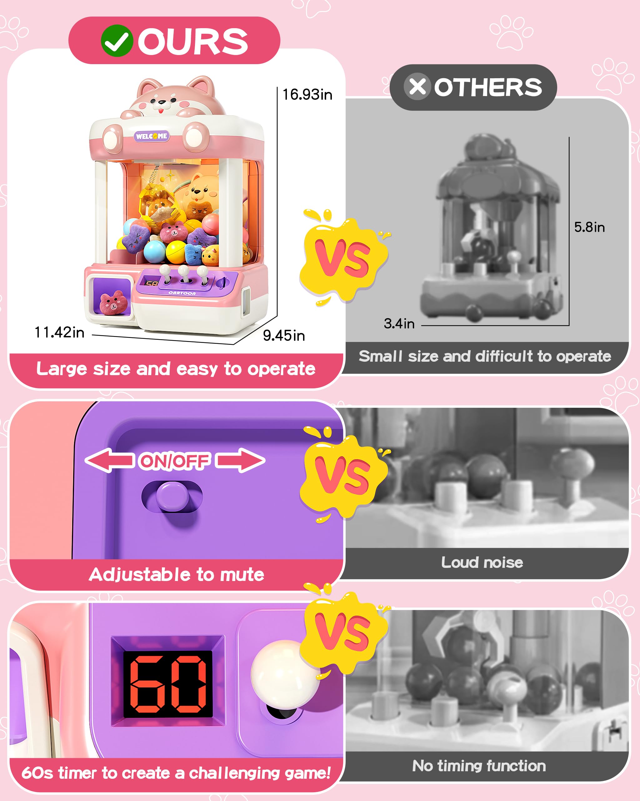 Mini Claw Machine for Kids - Electronic Vending Game with Music & 45 Prizes - Fun Prize Dispenser Toy for Boys & Girls - Perfect for Birthday Parties, Arcades & Family Game Nights