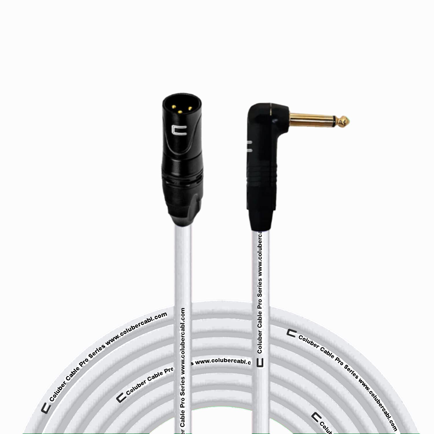 Professional 75ft White Unbalanced XLR Male to Right Angle 1/4