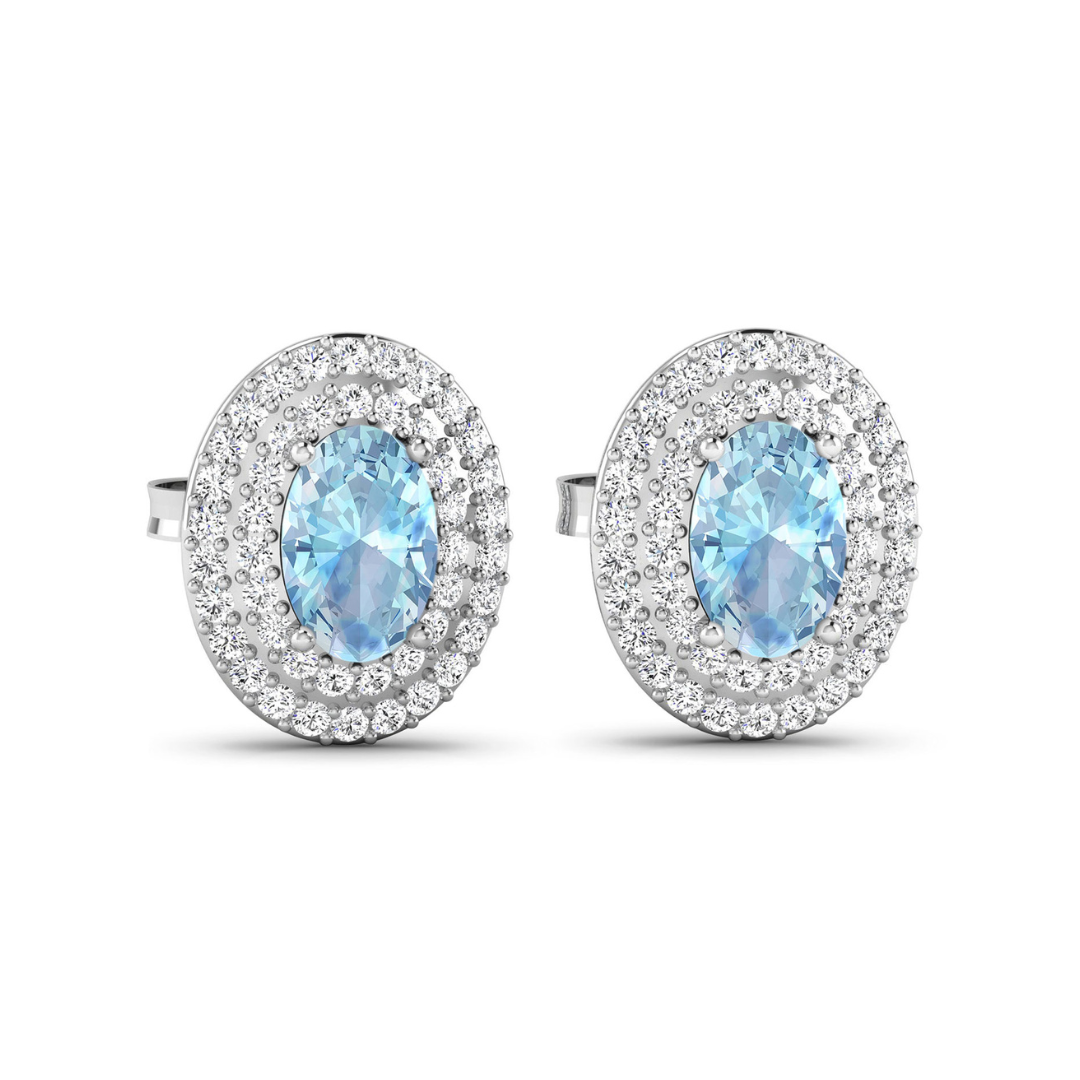 Genuine Aquamarine and Diamond Halo Stud Earrings - 14K White Gold Elegant Jewelry for Women | Perfect for Weddings, Anniversaries & Special Occasions