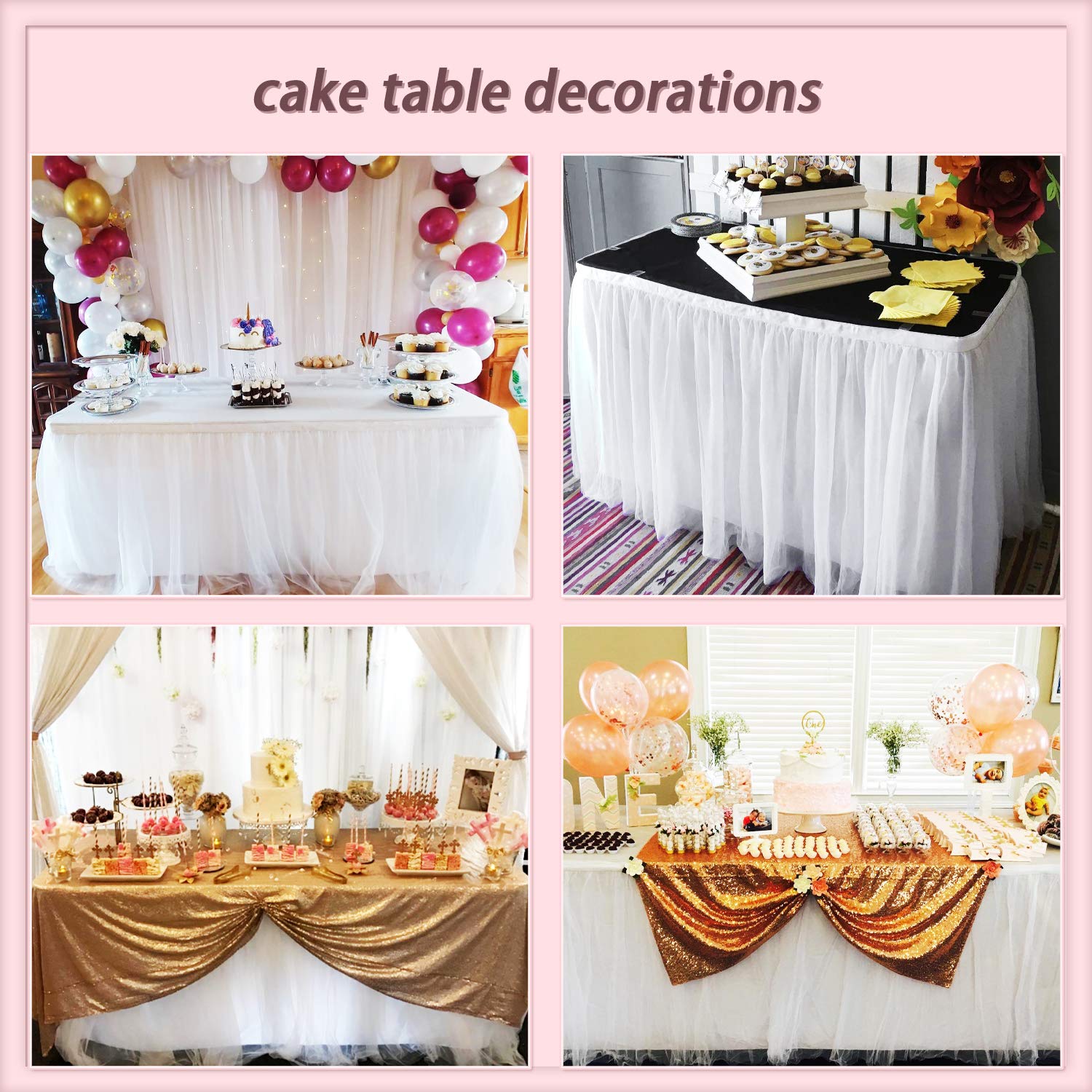 Suppromo 6ft White Tulle Table Skirt - Elegant Tutu Table Cover for Rectangle & Round Tables - Perfect for Weddings, Bridal Showers, Birthday Parties & Event Decorations - Adds a Romantic Touch to Any Celebration