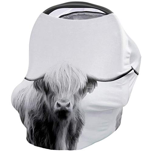 Extra Soft Baby Car Seat Cover - Breathable Nursing Cover 26x27.6 Inch, Highland Cow Print - Infant Car Seat Canopy & Stroller Cover for Mom & Baby - Perfect for Travel, Shopping & Outdoor Activities