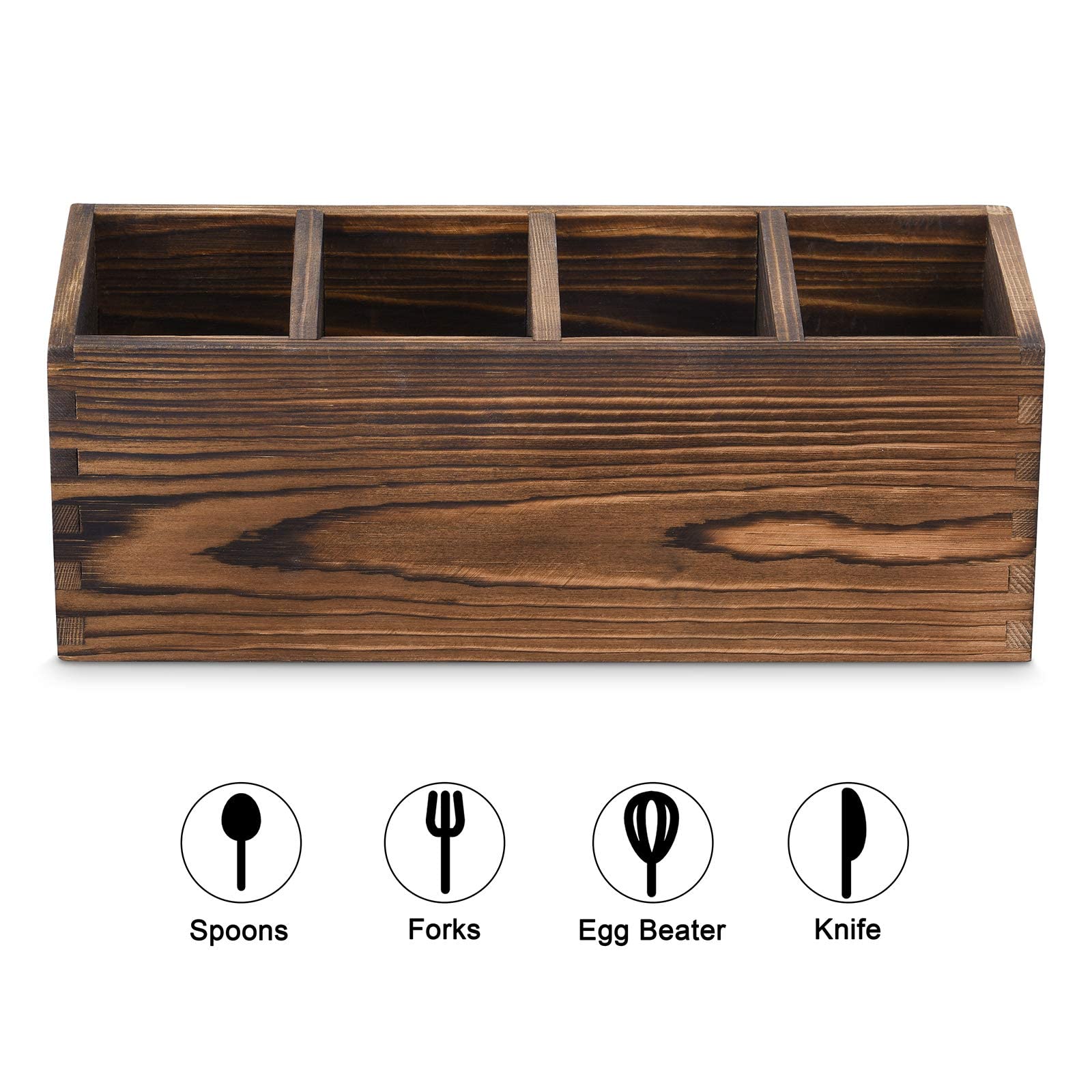 Wooden Silverware Caddy - Adjustable 4-Compartment Kitchen Utensil Organizer for Forks, Spoons & Knives | Perfect for Dining Table, Buffet Setup & Kitchen Counter Storage