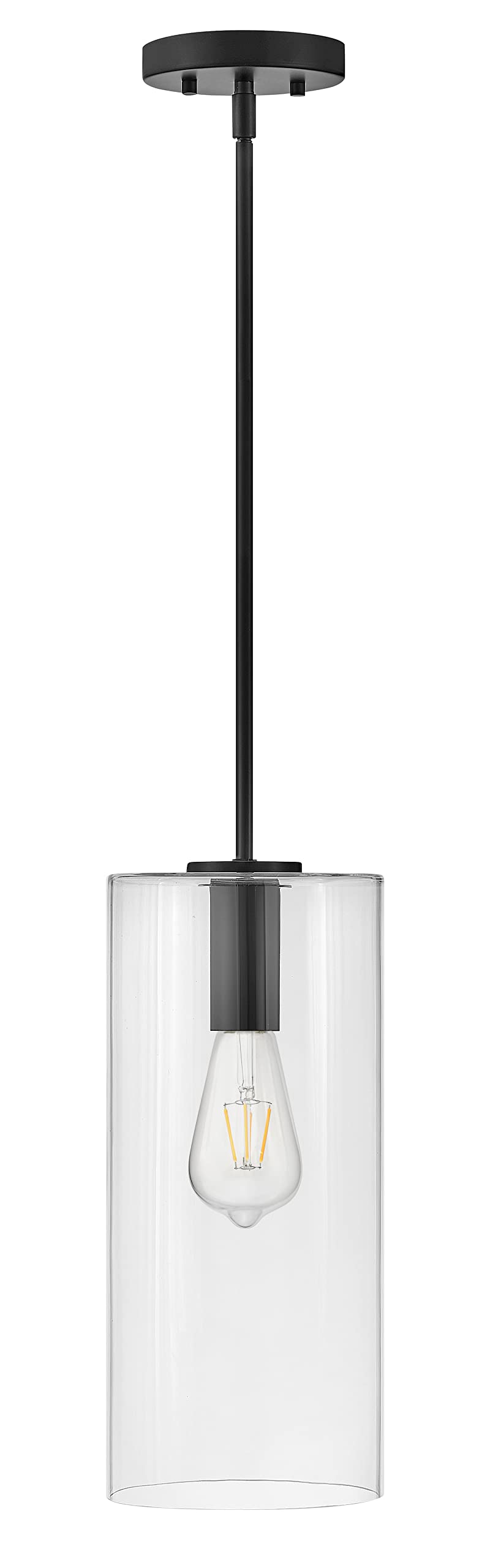 Lark Lane 83377BK Modern Black Single Cylinder Pendant Light with Clear Glass Shade - Sleek Suspended Lighting Fixture for Kitchen Island, Dining Room, or Entryway