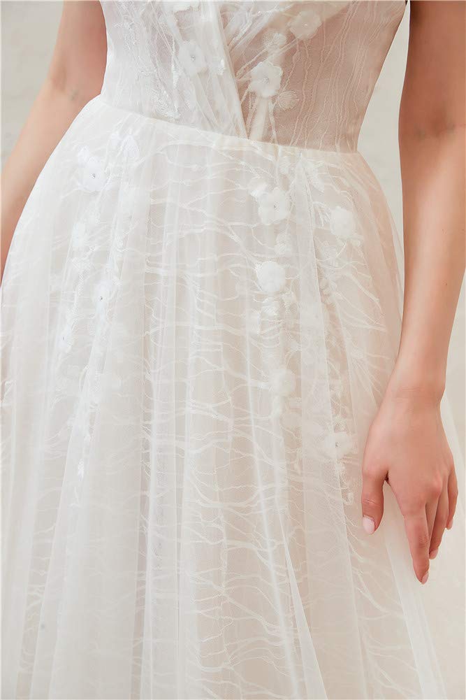 Datangep Women's Sexy Tulle Bohemian Beach Wedding Dress for Bride - Elegant Lace Bridal Gown for Beach Ceremony, Destination Wedding & Boho Photoshoot