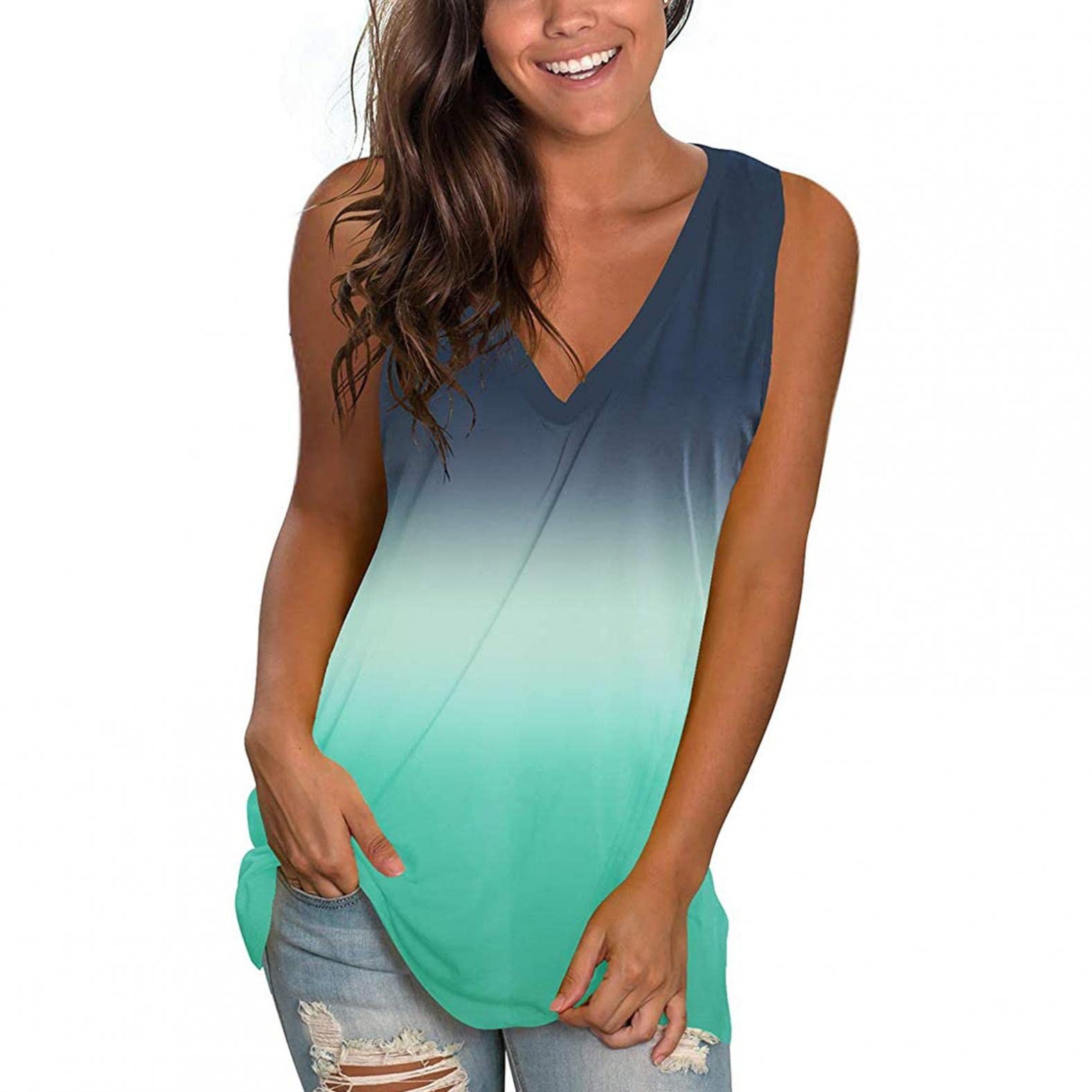 FABIURT Women's Tank Tops - Summer Sleeveless V-Neck Printed Casual T-Shirts & Workout Tees | Gym, Yoga, Beach, Everyday Wear