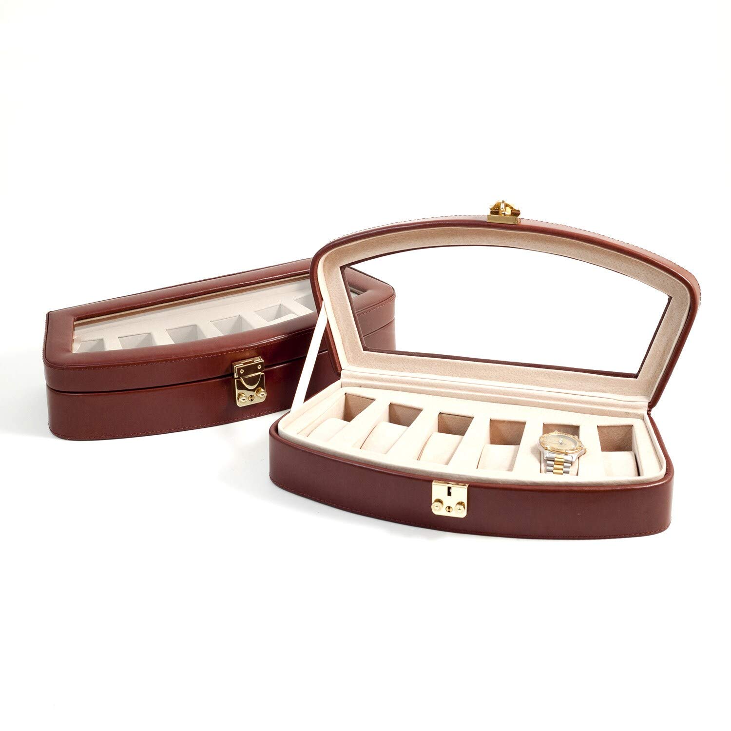 Premium Black Leather 6-Slot Watch Case with Glass Top Viewing Window & Secure Locking Clasp - Genuine Pigskin Leather Lined Interior for Luxury Watch Storage | Perfect for Travel, Home Display & Watch Collector Organization