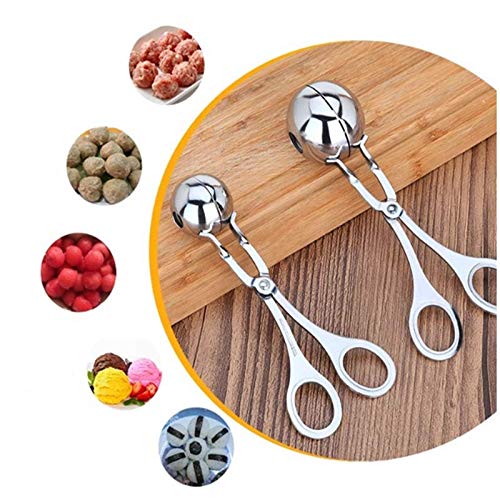 Premium Stainless Steel Meatball Maker Set - Non-Stick Ice Cream & Cookie Dough Scoop with Tongs (1.38