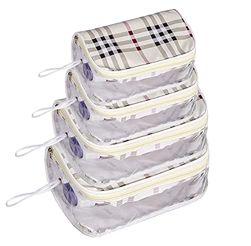 PRISMAXIC 4-Pack Clear Travel Toiletry Bags for Women & Men - Waterproof Makeup Organizer Pouch, Shaving Kit Bag, Cosmetic Storage Case - Perfect for Air Travel, Gym, Camping & Daily Use (Multi-Color)
