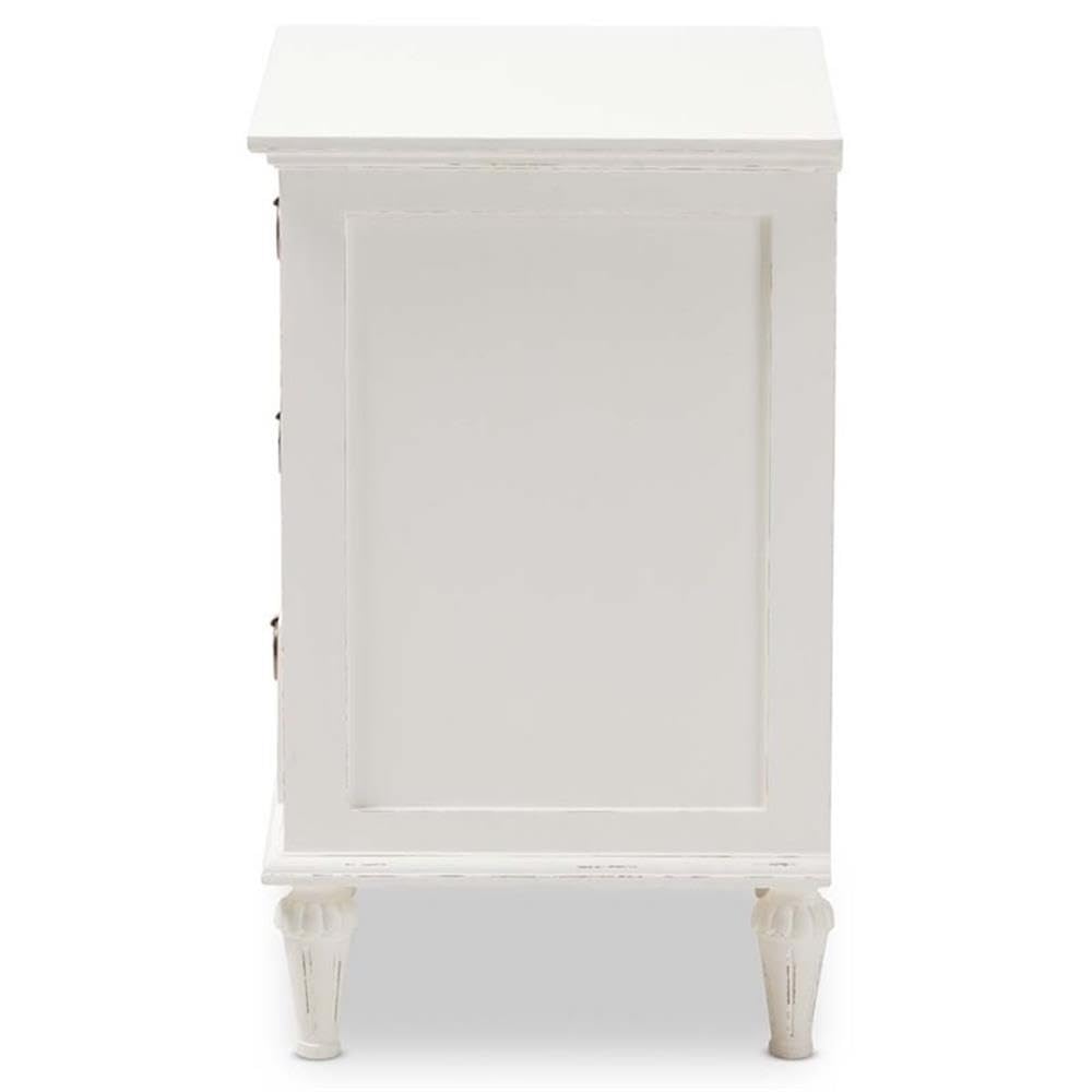 BOWERY HILL Whitewashed Hardwood 3-Drawer Nightstand - Provincial Style Bedside Table for Bedroom, Guest Room & Nursery Furniture