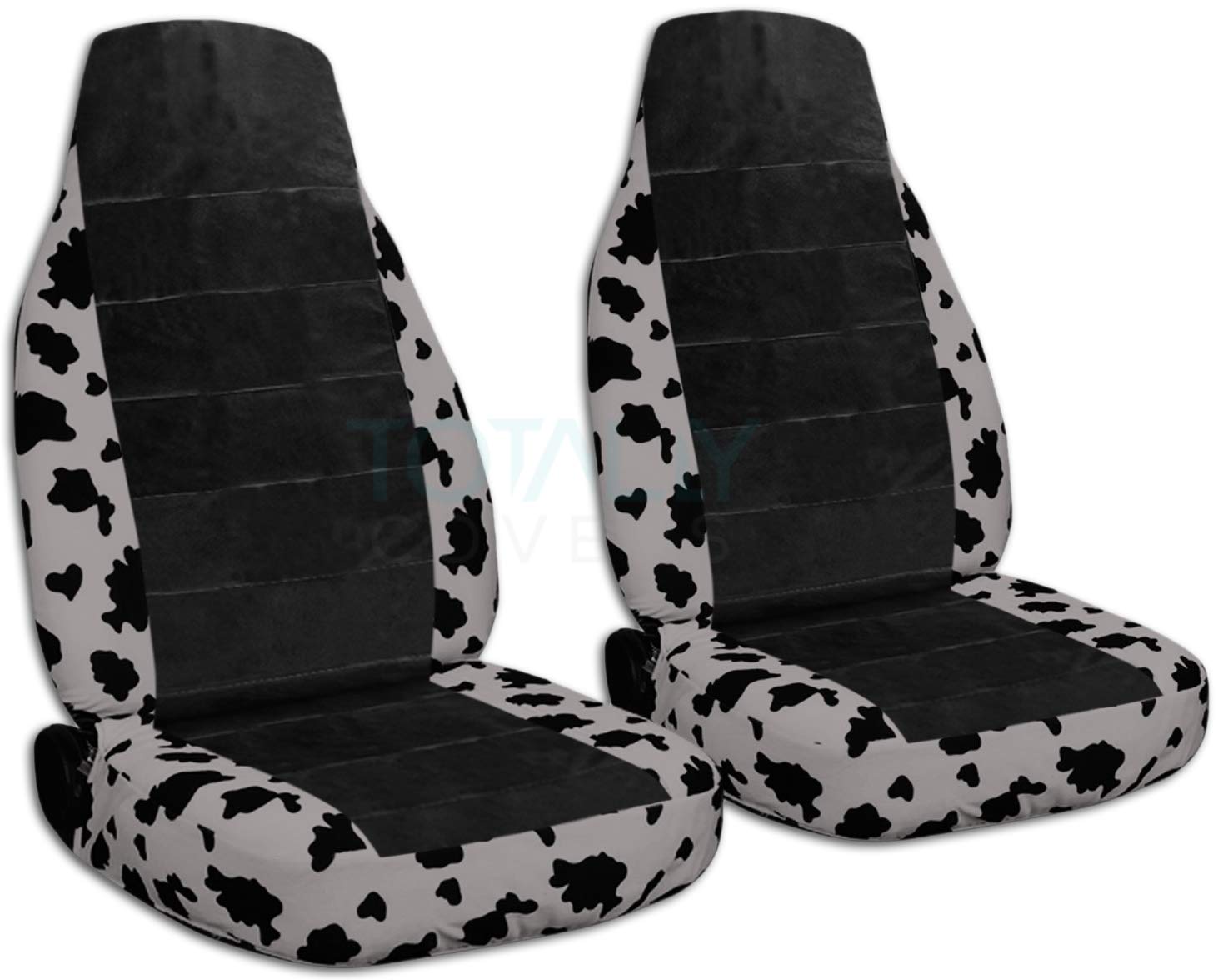 Silver Cow Print Semi-Custom Car Seat Covers - Universal Fit for Cars, Trucks, Vans, RVs & SUVs (30 Animal Patterns) - Durable Protection for Pets & Daily Commute