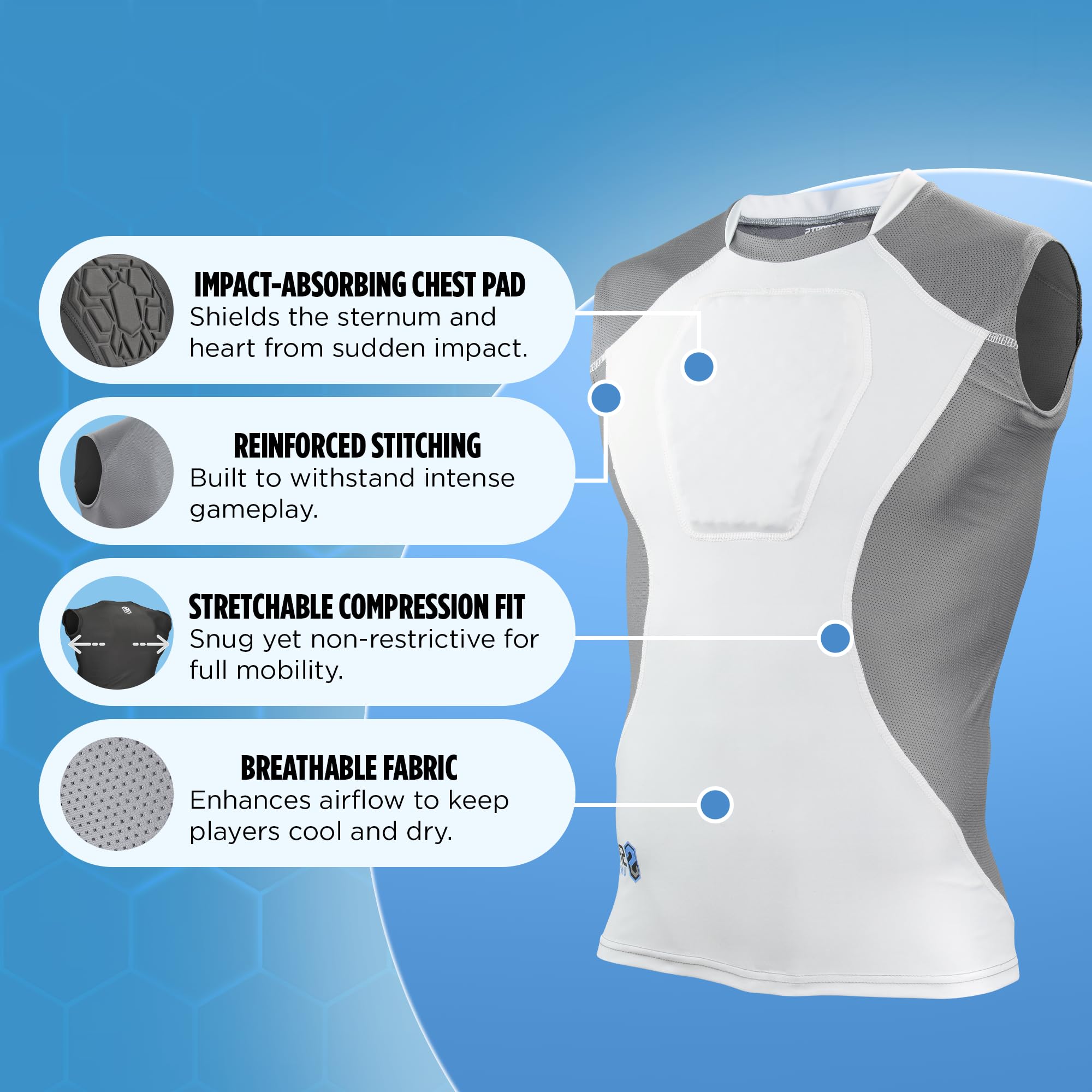 Diamond Shield Youth Baseball Sternum Guard Shirt - Protective Chest Gear for Kids Baseball | Perfect for Practice, Games & Training