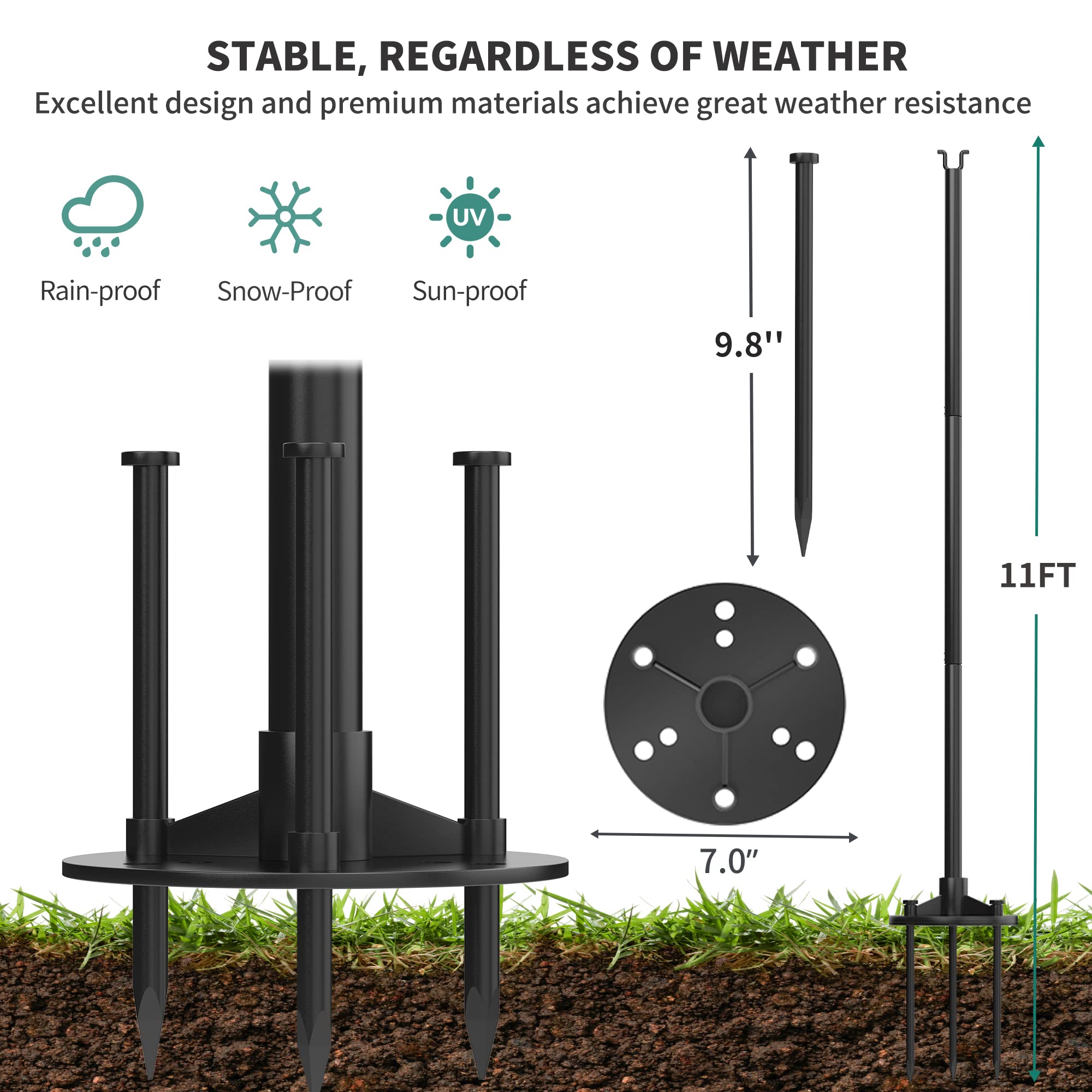 YITAHOME 2 Pack 11ft Outdoor String Light Poles - 4-in-1 Adjustable Stand for Patio, Deck, Garden, Backyard & Wedding Decor | Weather-Resistant String Light Holder for Outdoor Parties & Events