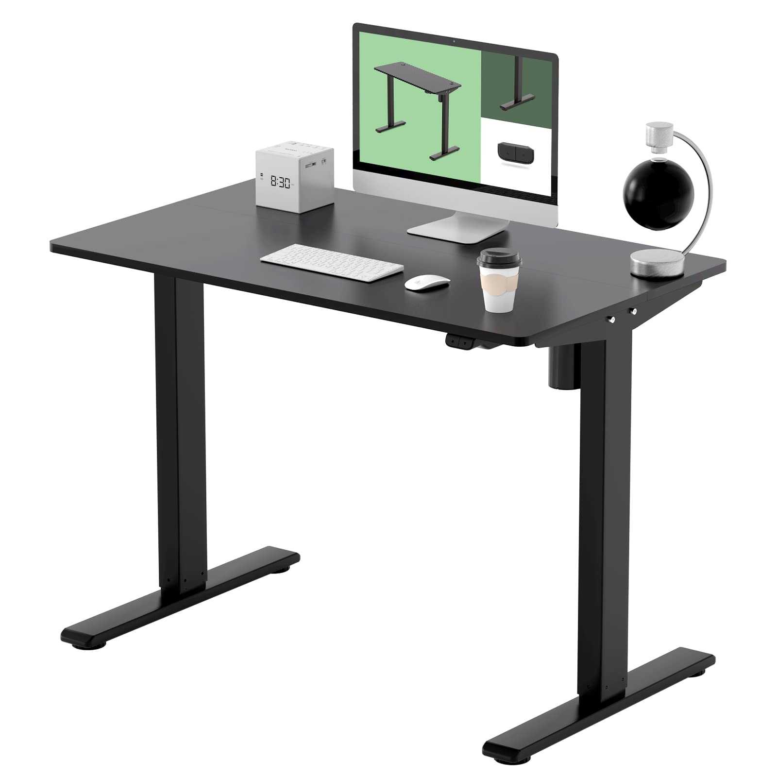 FLEXISPOT EG1 40 x 24 Inches Electric Height Adjustable Standing Desk - Black Frame & Top with Splice Board | Ergonomic Sit Stand Workstation for Home Office, Gaming & Study