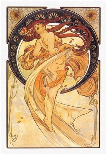 Peel & Stick Wall Decal - Alphonse Mucha Golden Dance Art Print (24x36 inches) - Perfect for Home Decor, Bedroom, Living Room & Office Wall Art