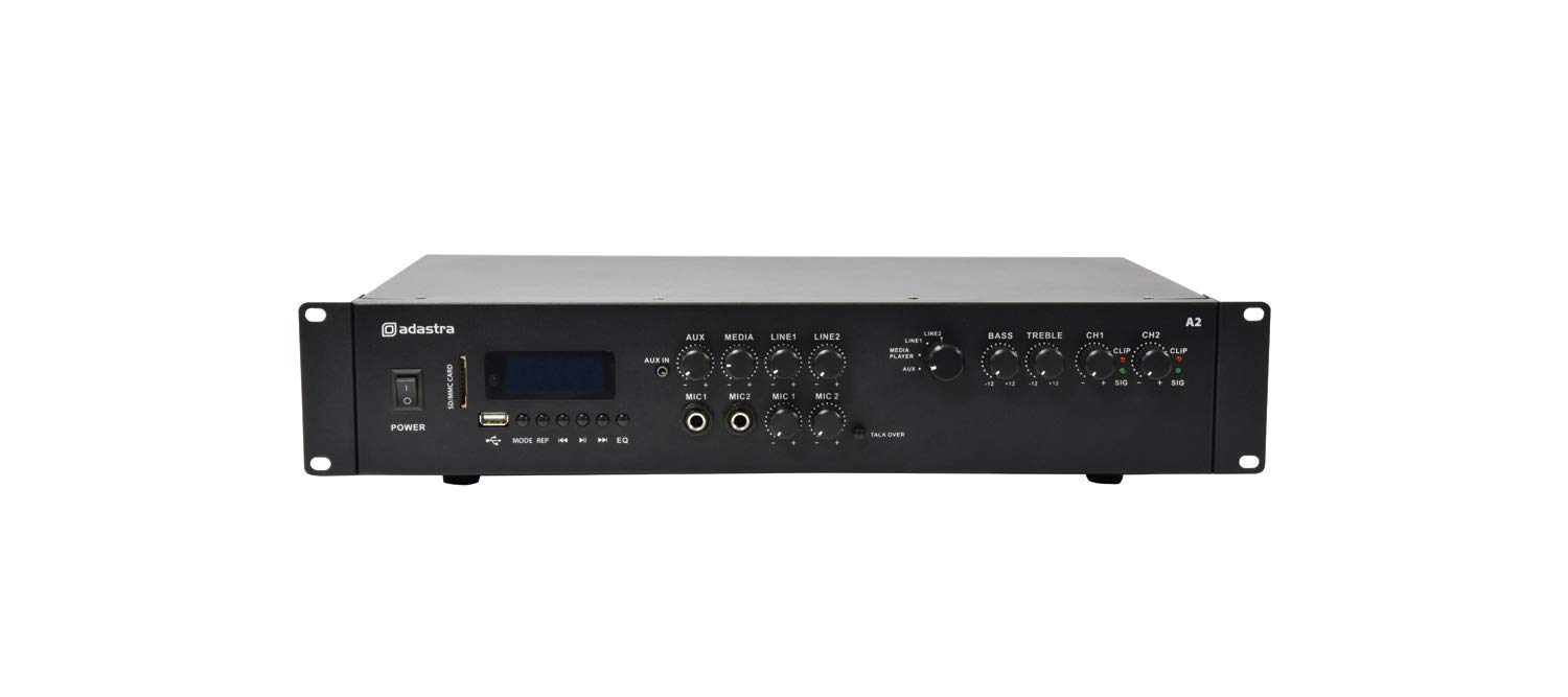 Adastra 200W Stereo PA Amplifier with FM Radio, USB, SD Card & Bluetooth - 2 Channel Power Amplifier for DJ, Karaoke, Party & Live Performances