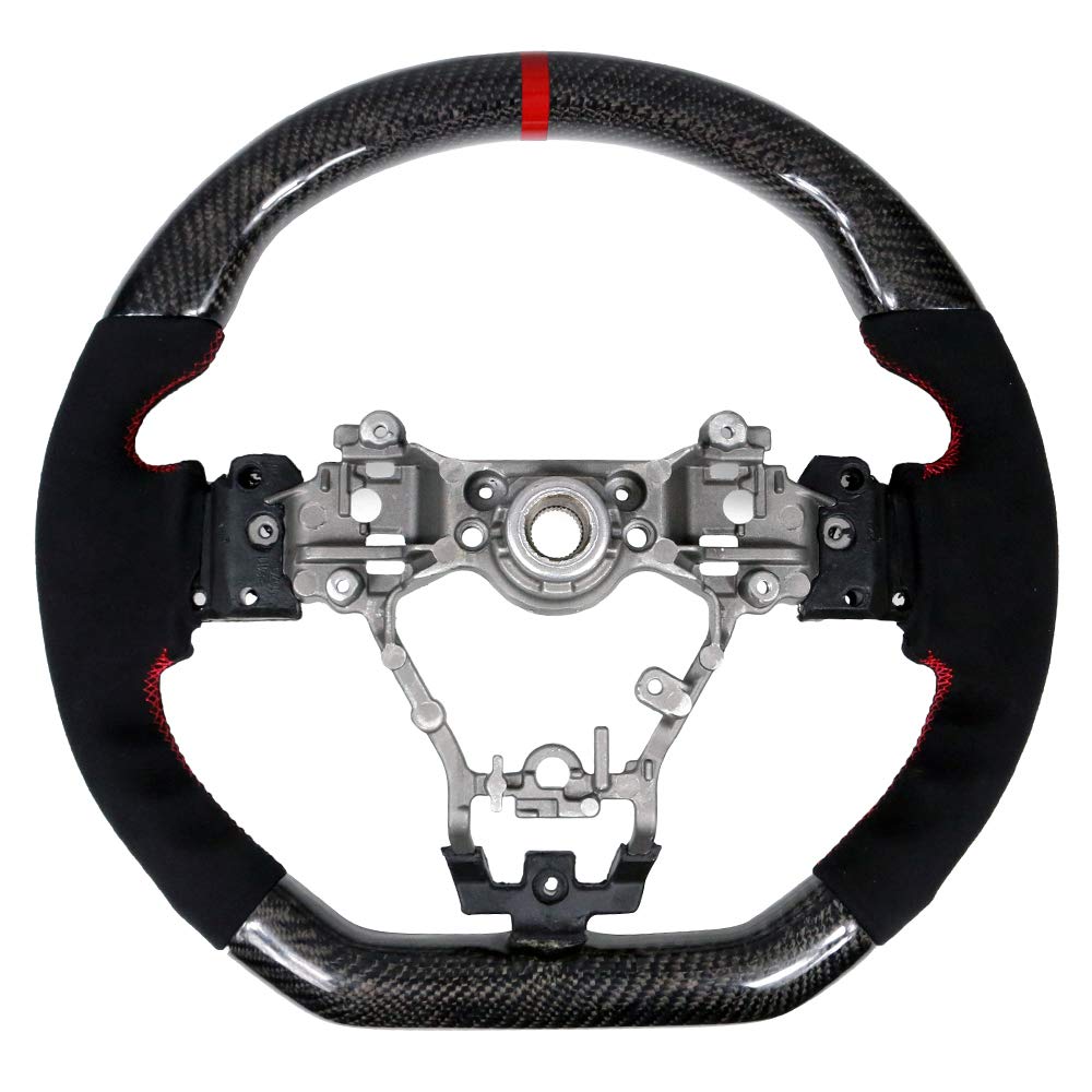 IKON MOTORSPORTS Steering Wheel for 2015-2021 Subaru WRX & WRX STI - Carbon Fiber & Synthetic Suede with Anti-Slip Cover, Red Stitching & Red Ring - Perfect for Racing, Daily Driving & Car Enthusiasts