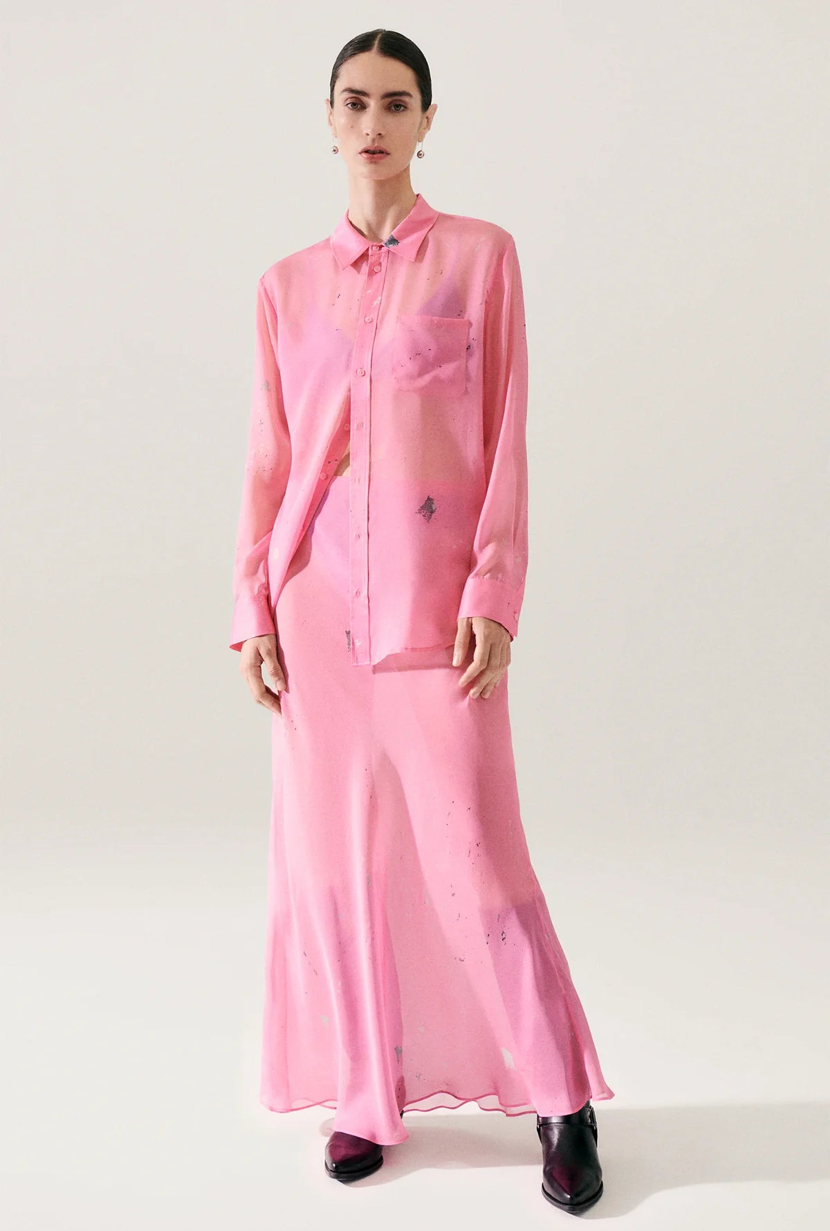 Chiffon Boyfriend Shirt for Women - Soft & Flowy Oversized Blouse - Perfect for Casual Outings, Date Nights & Office Wear