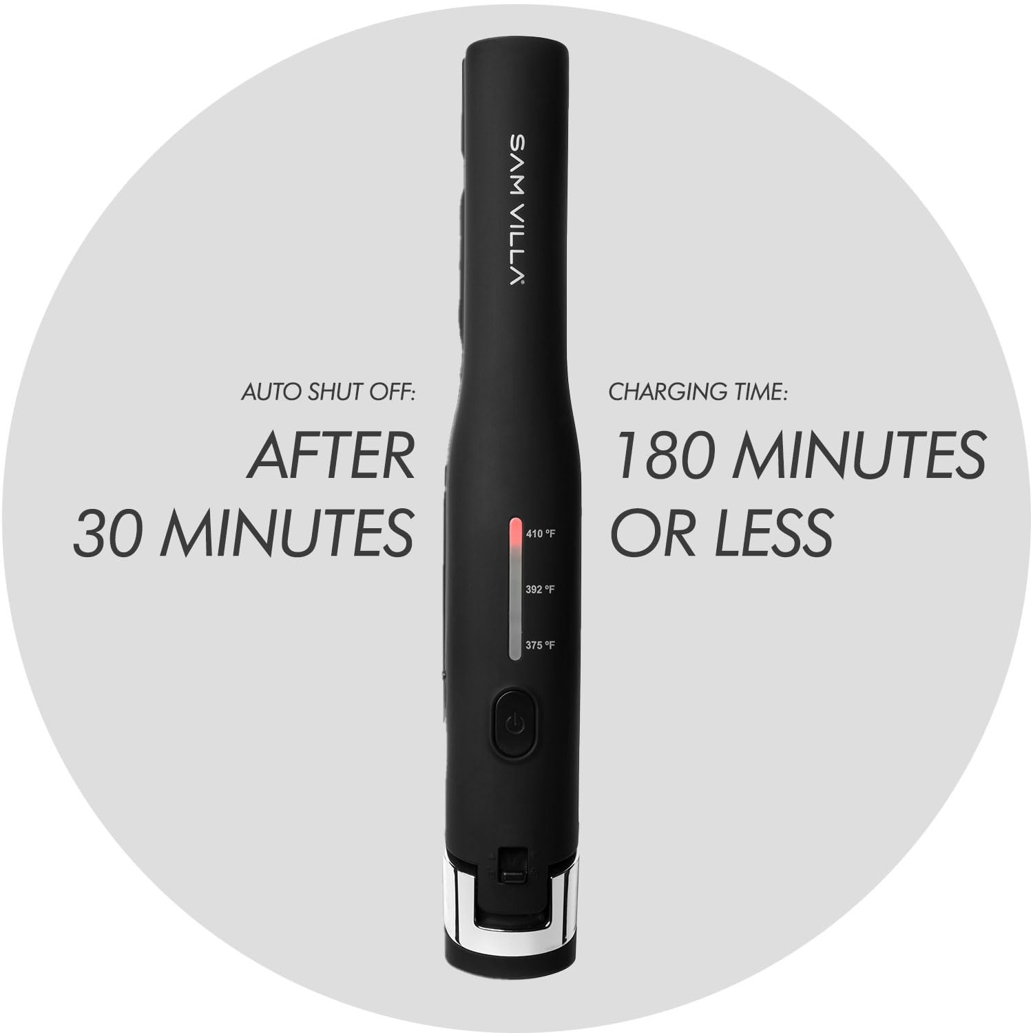 Sam Villa Pro Results Cordless Flat Iron - 45 Min Cordless Hair Straightener for Travel & On-the-Go Styling | Black | Perfect for Home, Salon & Vacation Use