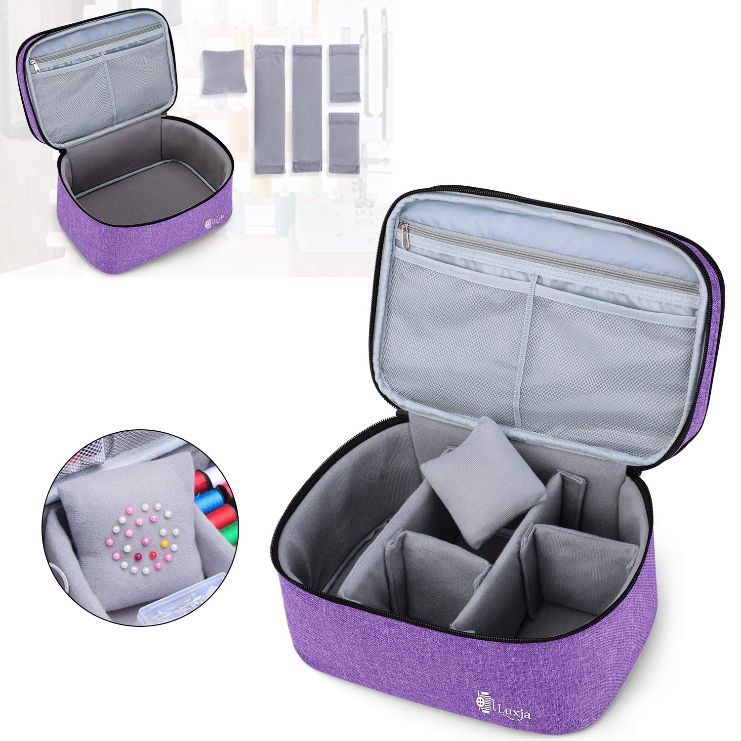 Luxja Double-Layer Sewing Accessories Organizer - Large Purple Storage Case for Needles, Thread, Scissors, Measuring Tape & Sewing Tools | Perfect for Home Sewing, Quilting & Craft Projects