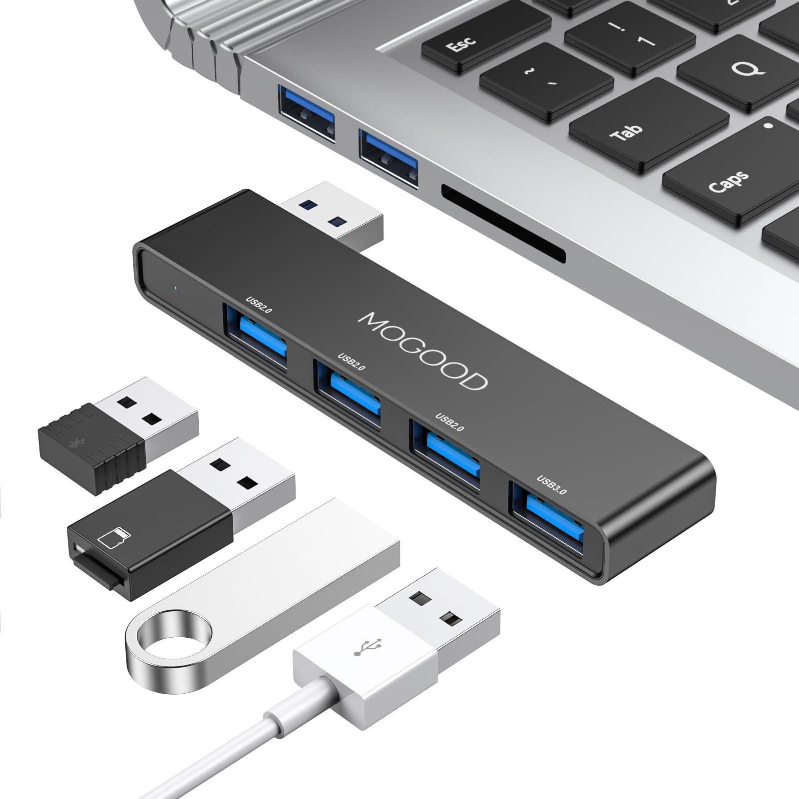 MOGOOD Ultra-Slim USB 3.0 Hub - 4-Port USB Splitter & Expander for Laptop, PC, Mac (No Charging) | High-Speed Data Transfer for Printer, Flash Drive, External HDD | Perfect for Home Office & Workspace Setup