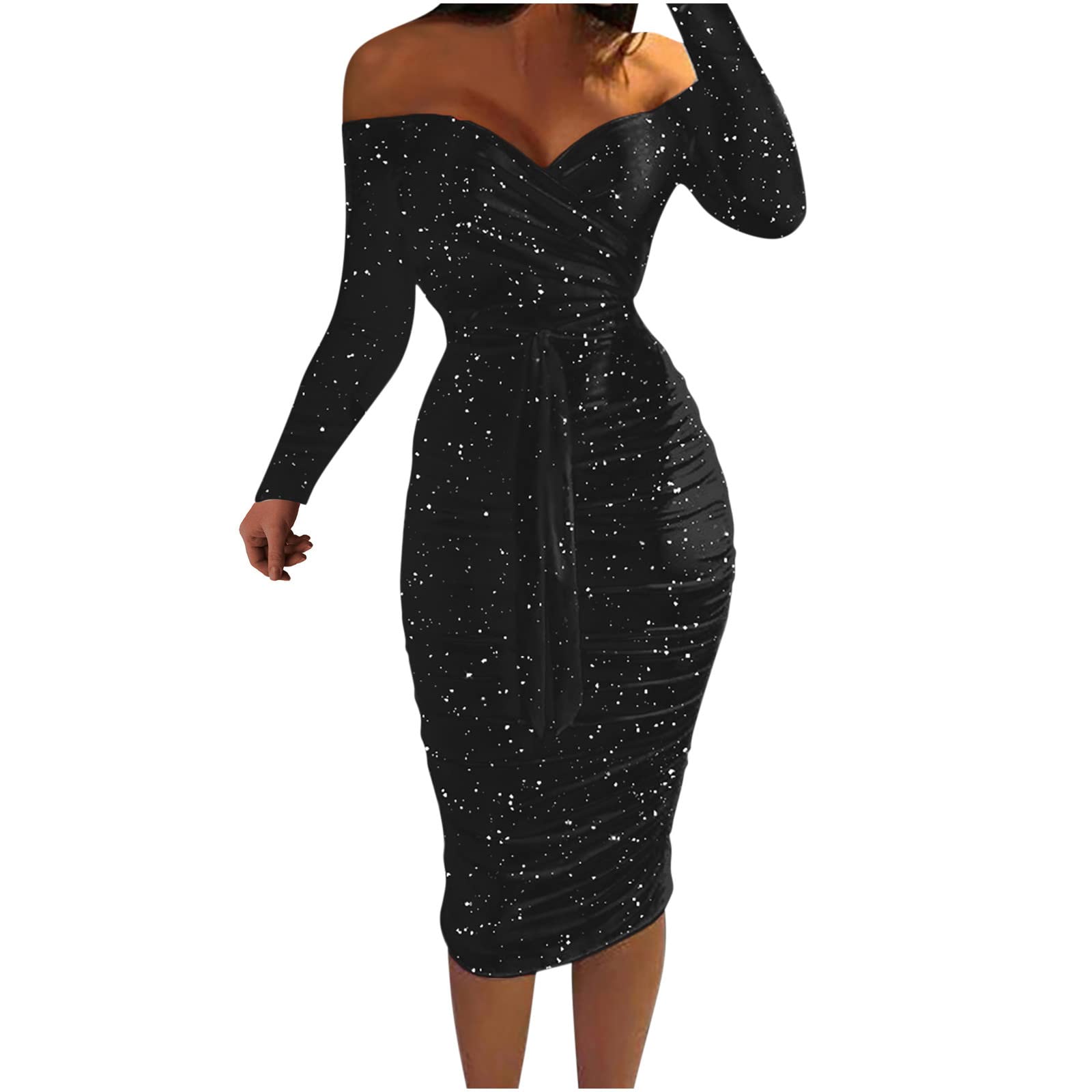 Sexy Bodycon Dresses for Women - Sparkling Sequins & Glitter Long Sleeve Cold Shoulder Party Dress for Club Night, Wedding Guest, Prom, Date Night & Special Occasions