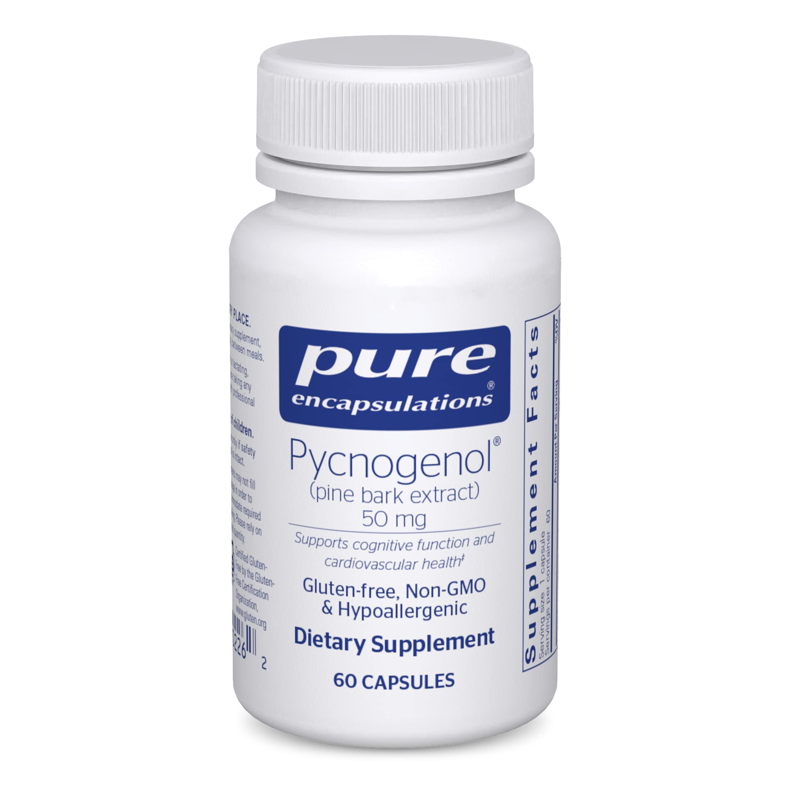 Pure Encapsulations Pycnogenol 50mg (Pine Bark Extract) | Hypoallergenic Supplement for Brain & Heart Health | Cognitive Function & Cardiovascular Support | 60 Capsules | Ideal for Memory Focus & Healthy Circulation