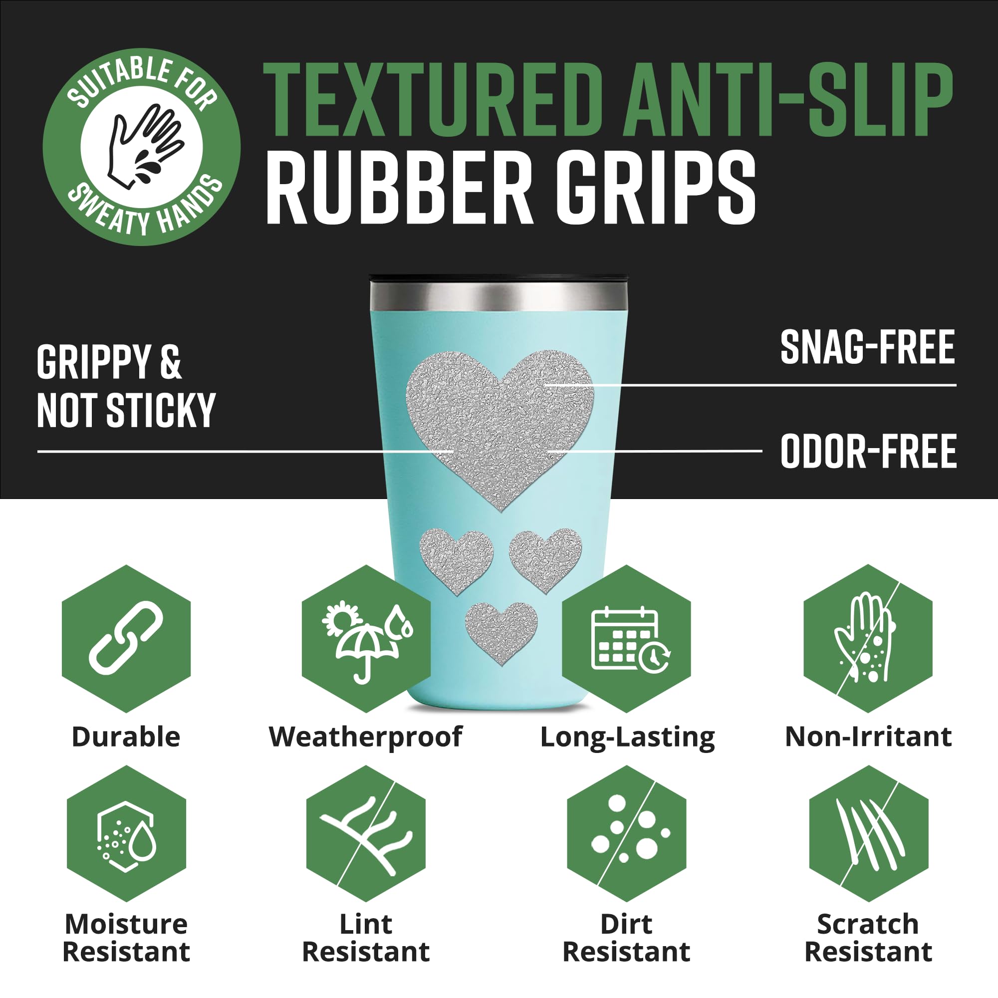 Dragon Grips Tactical Non-Slip Grip Tape Heart Stickers - 10 Pcs Clear Textured Rubber Grip Decals for Tablet, iPad, Laptop & Cell Phone - Self-Adhesive Multi-Purpose Grip Tape for Enhanced Grip and Style in Home, Office, and Outdoor Use