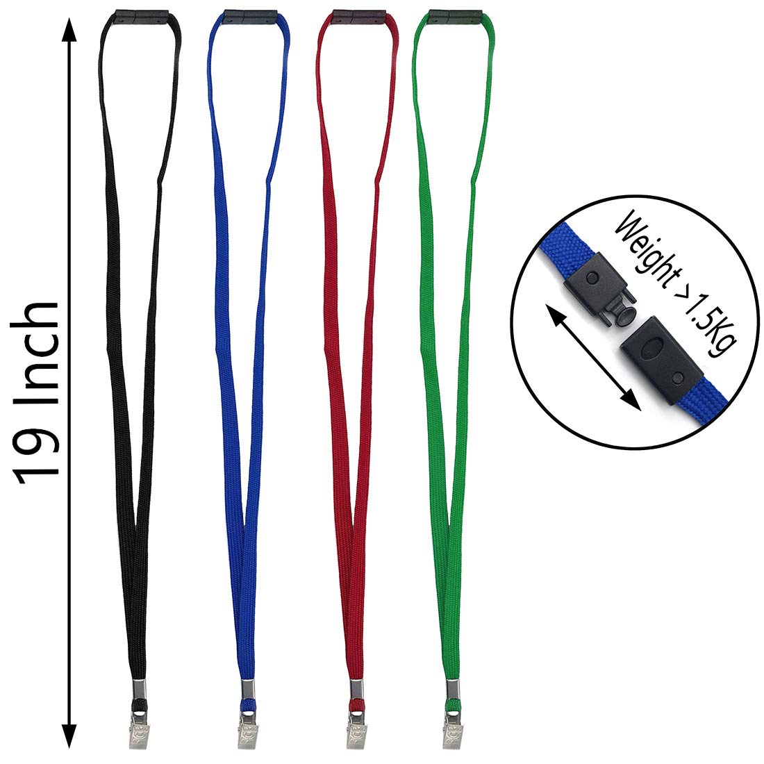 Breakaway Safety Lanyards - 50 PCS Black & Green for Badges & IDs