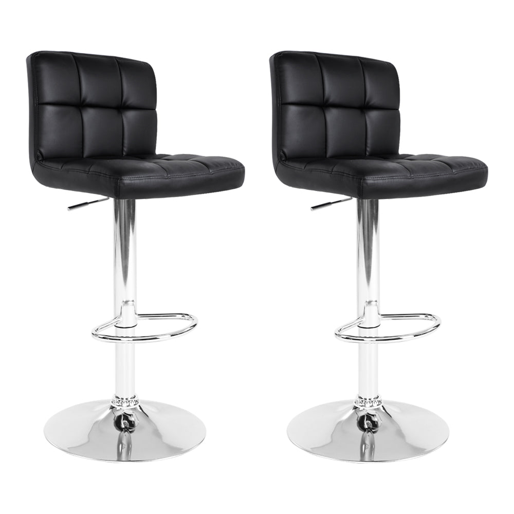 2 Black Leather Bar Stools with Gas Lift - Perfect for Kitchen Islands, Bars & Home Decor