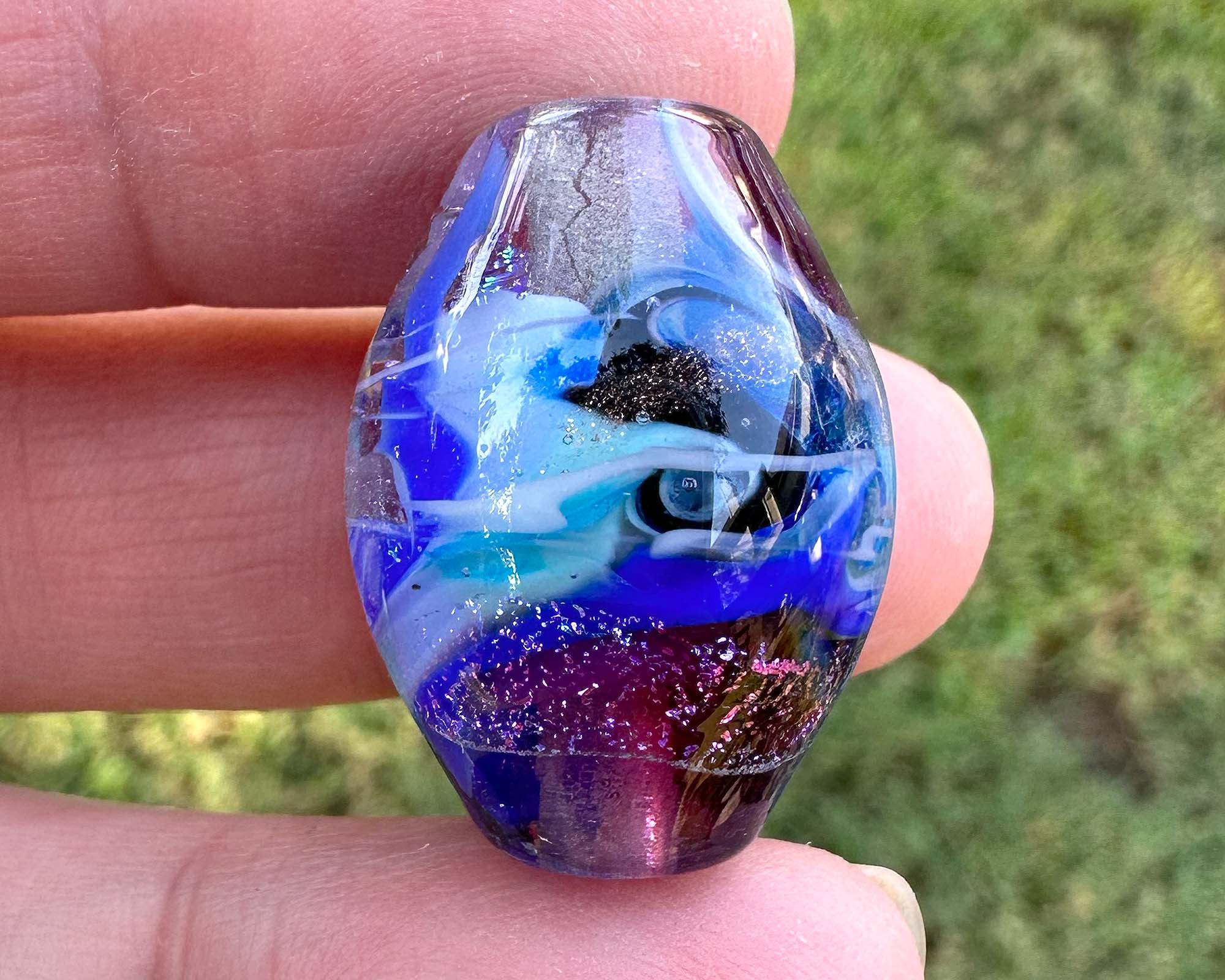 Mystic Blue Dichroic Glass Lampwork Focal Bead for Jewelry Making - Handmade SRA Artisan Bead for Necklaces, Bracelets & DIY Crafts