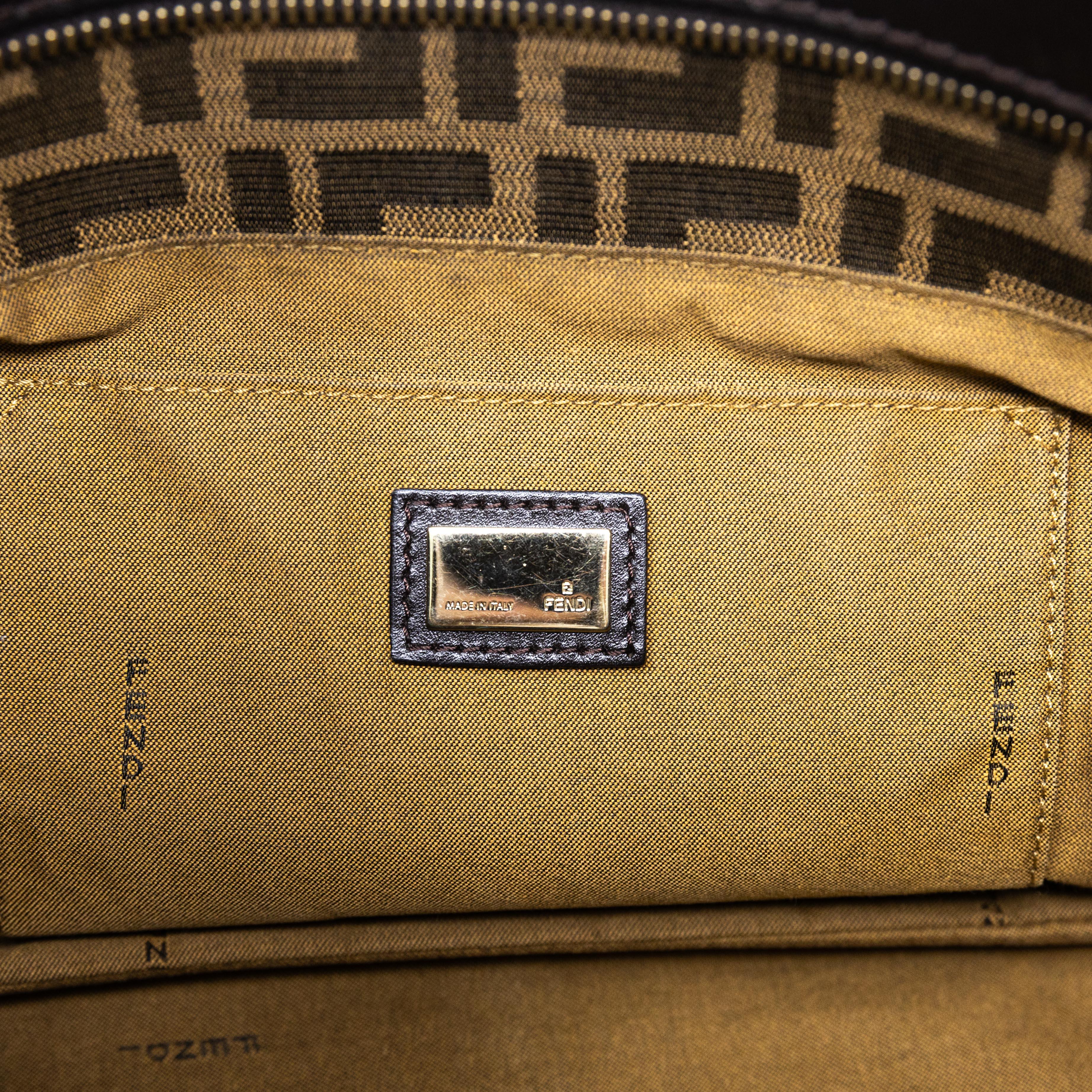 Fendi Zucca Print Brown Leather Shoulder Bag for Women - Stylish Designer Handbag Perfect for Work, Travel & Everyday Use