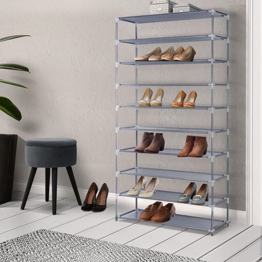 10-Tier Stackable Shoe Rack Organizer - Space Saving Closet Storage for Sneakers, Boots & Heels - Sturdy Metal Frame in Silver/Grey - Perfect for Bedroom, Entryway & Dorm Organization